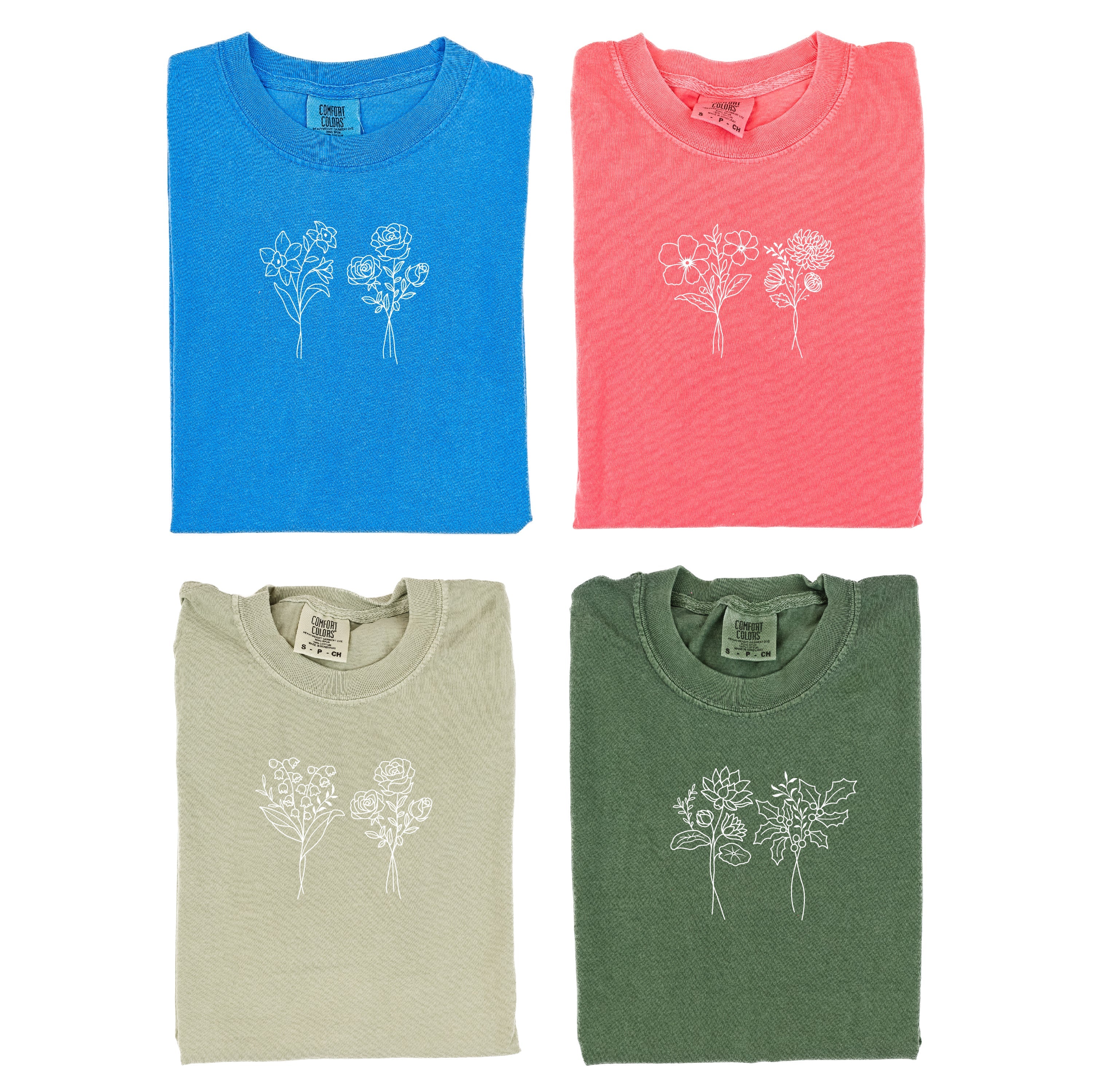 Embroidered Comfort Colors Tee - 2 Birth Flower w/ White Thread (center) - Image 3