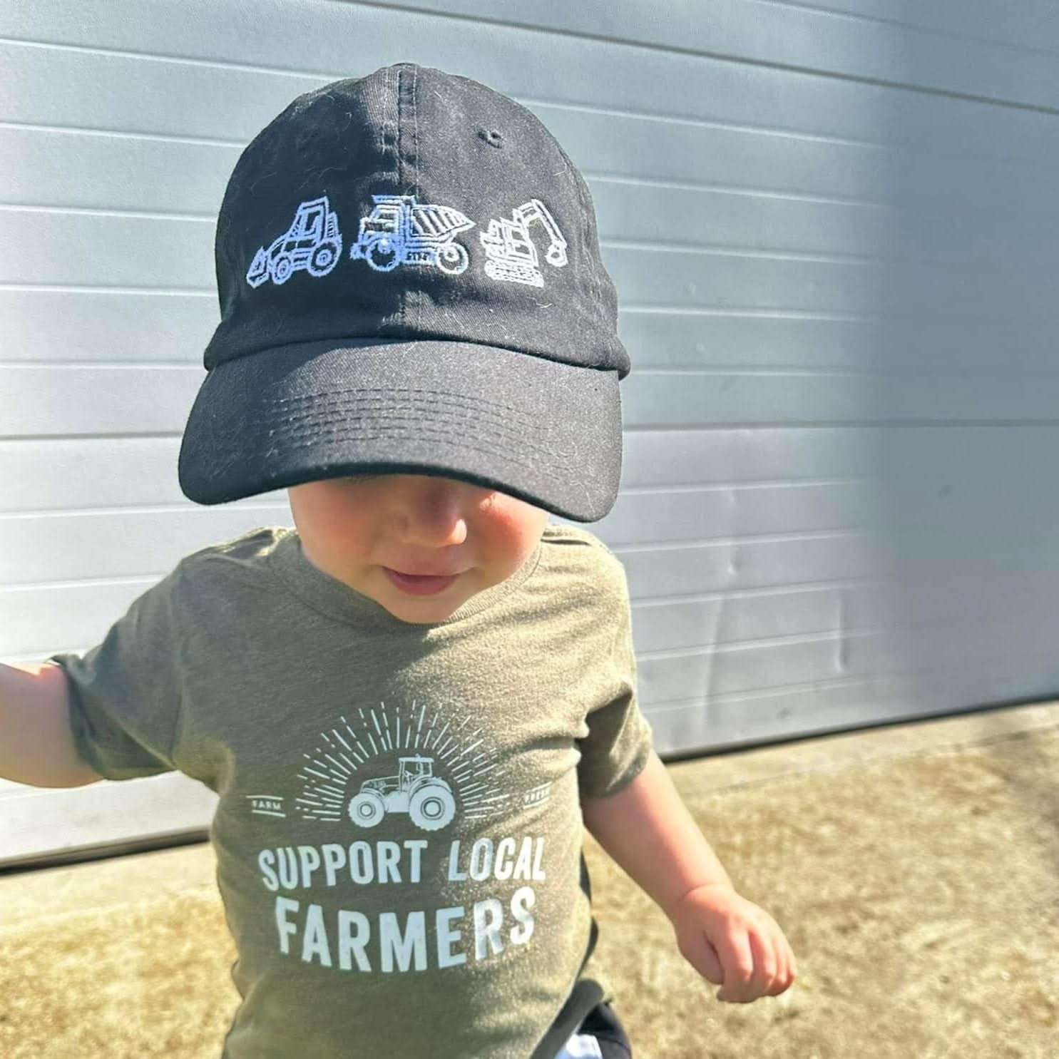 3 In A Row Construction Trucks - Child Baseball Cap - Image 2