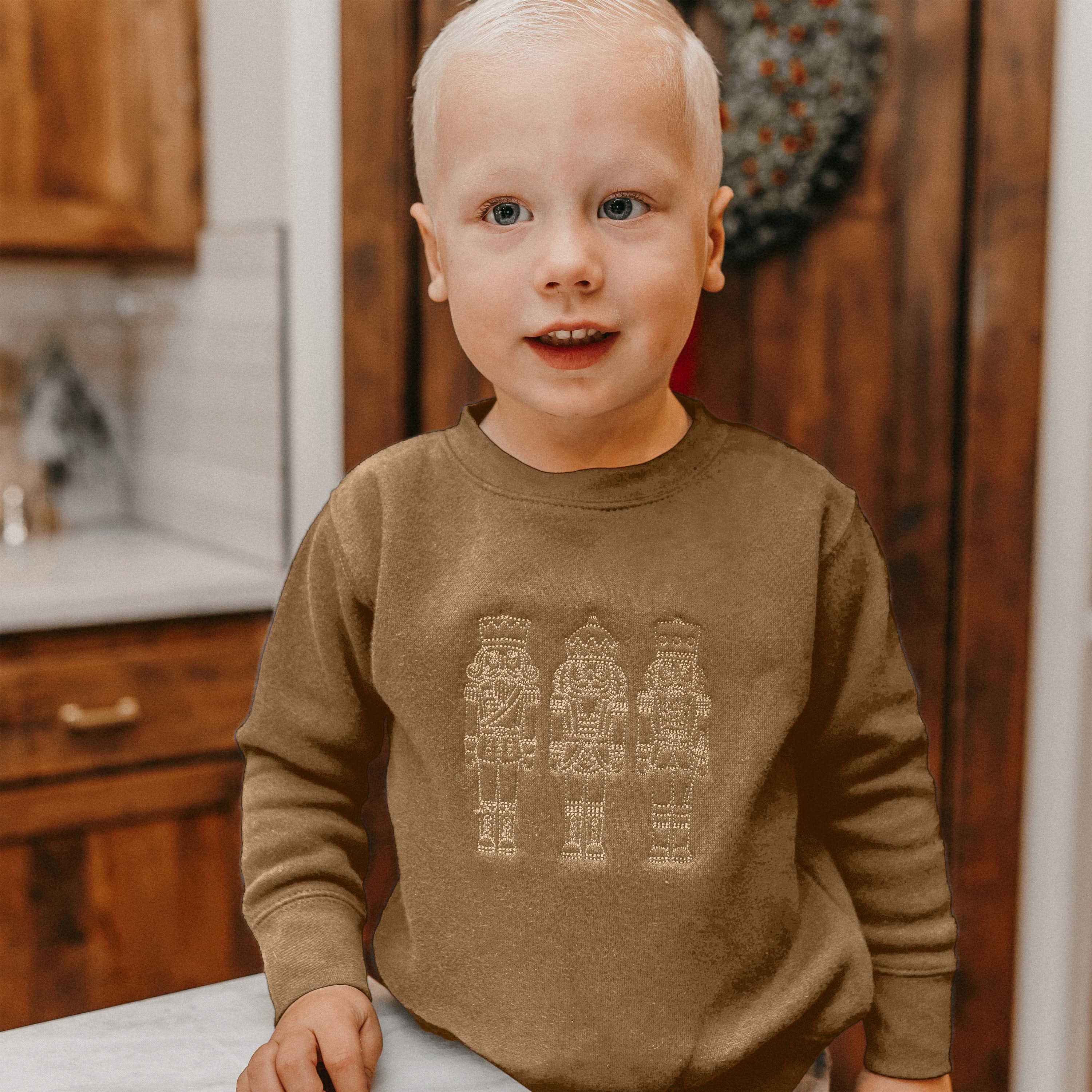 3 Nutcrackers Tone on Tone Embroidered Child Sweater – Holiday Crewneck | Little Mama Shirt Shop - Image 3