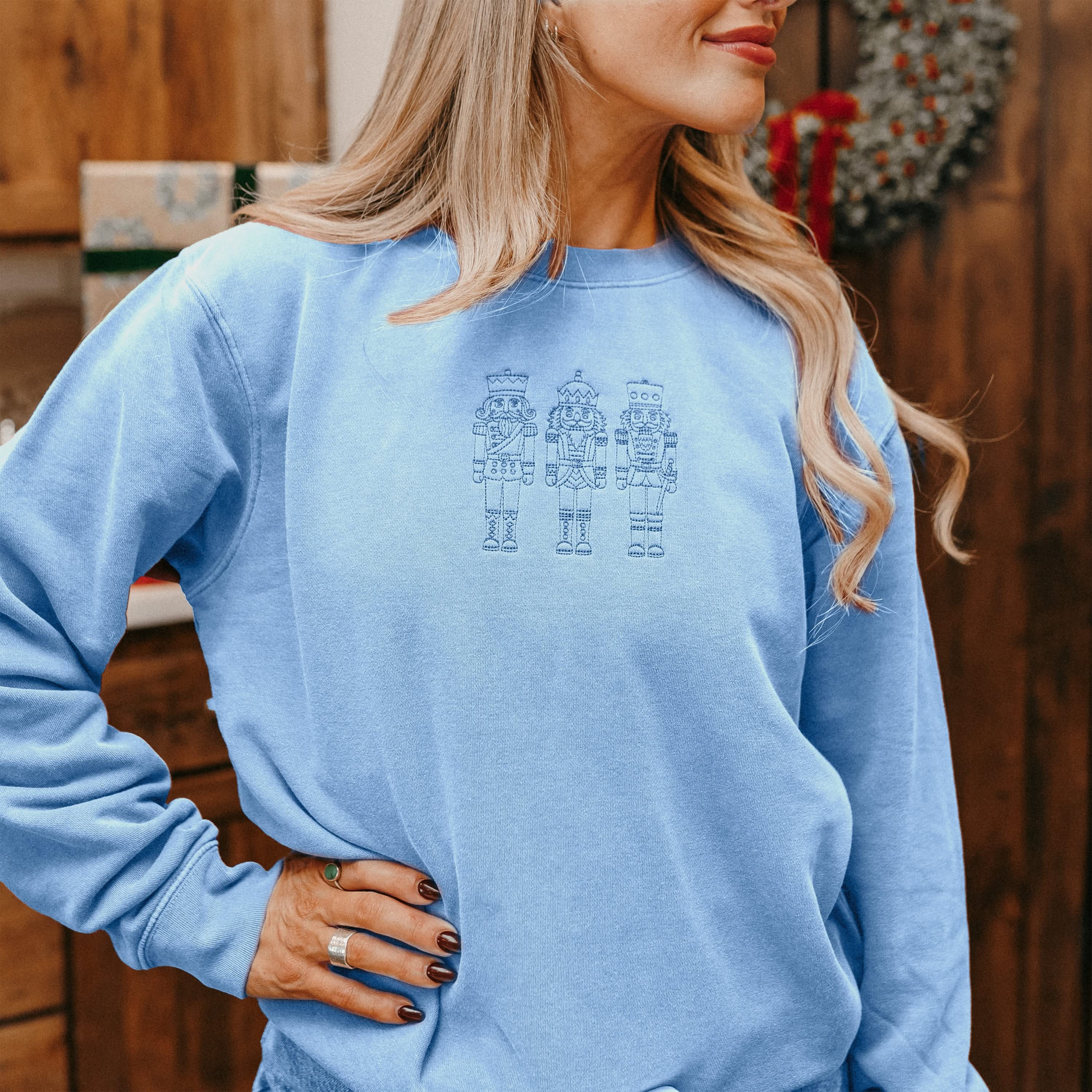 3 Nutcrackers Tone on Tone Embroidered Pigment Crewneck – Classic Holiday Sweatshirt | Little Mama Shirt Shop - Image 11