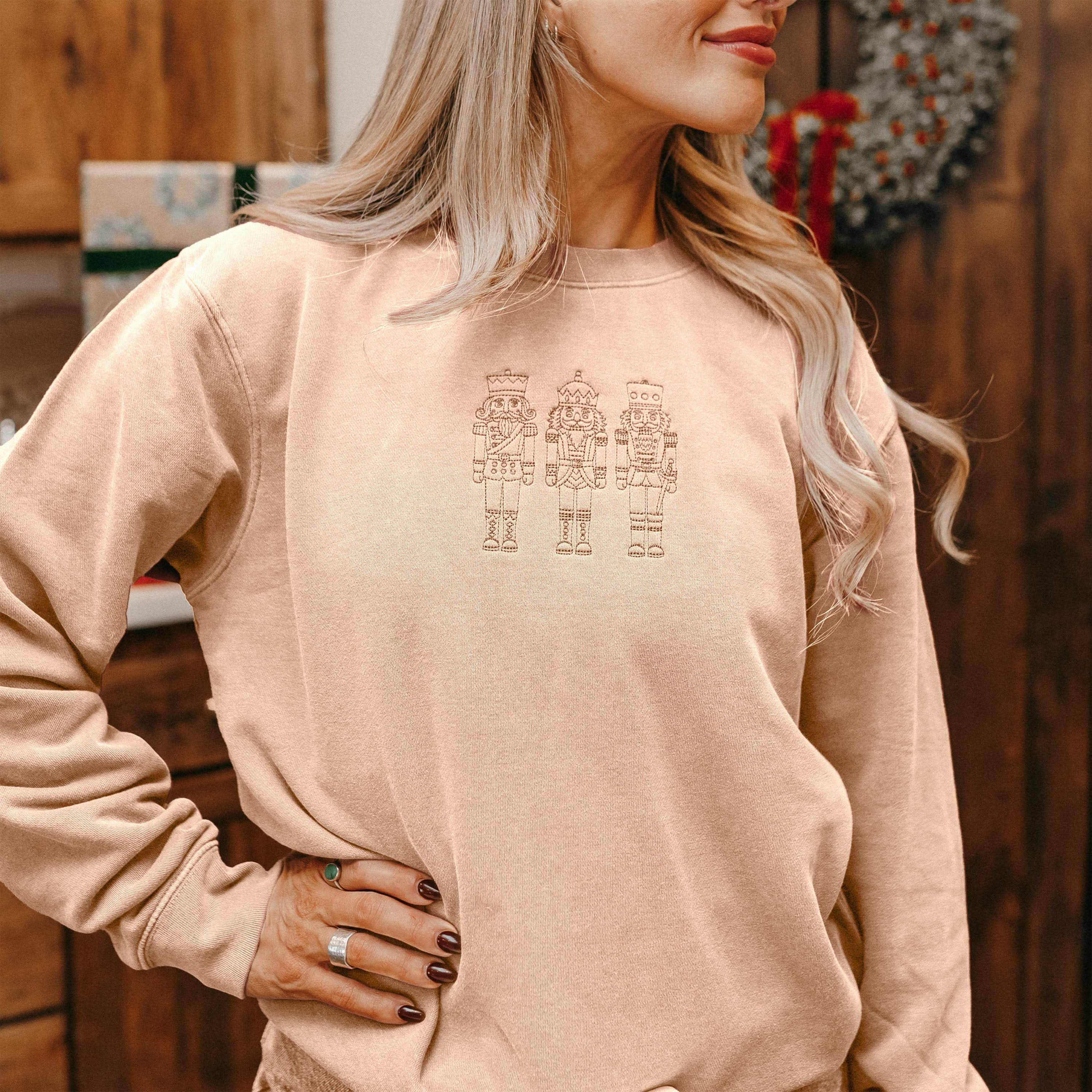 3 Nutcrackers Tone on Tone Embroidered Pigment Crewneck – Classic Holiday Sweatshirt | Little Mama Shirt Shop - Image 8