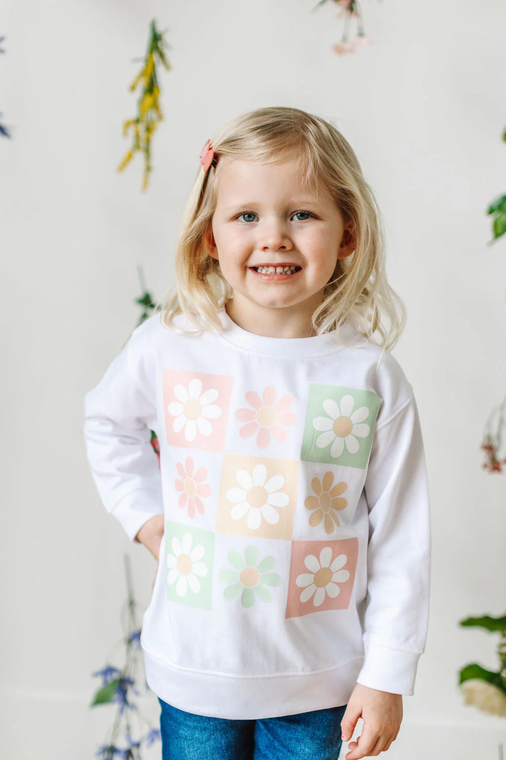 3x3 Checker Board Flowers - Child Sweater - Image 7