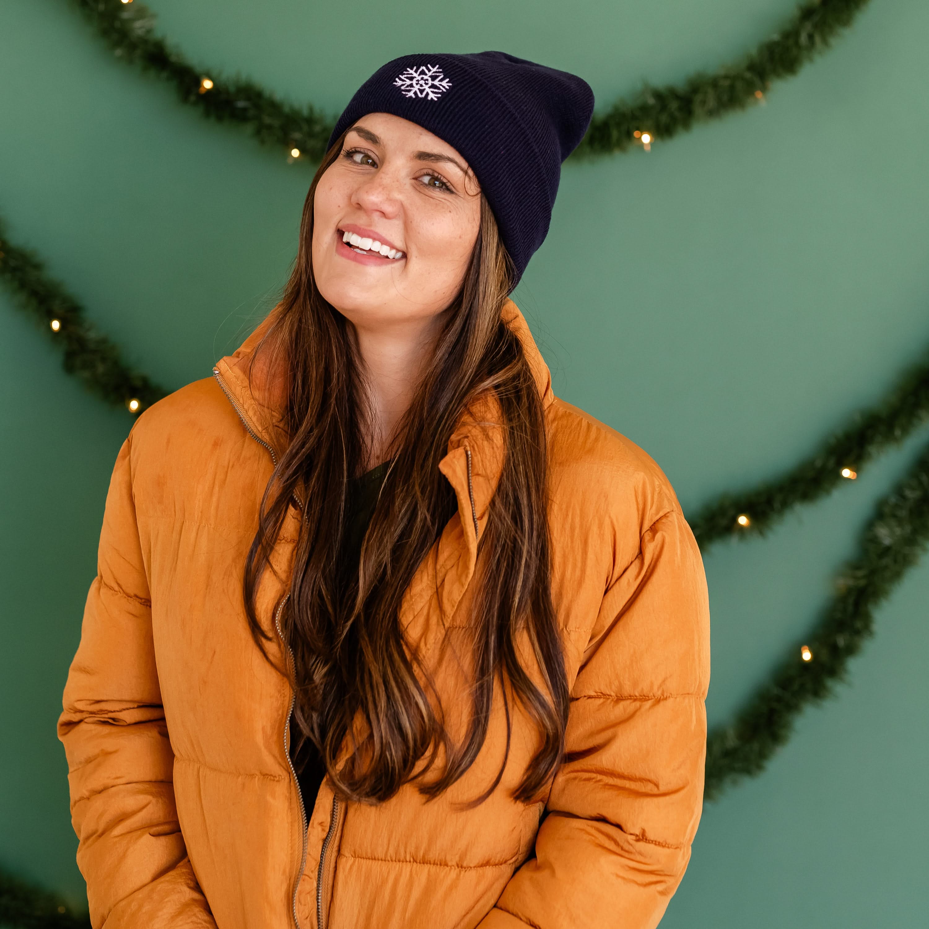 Snowflake - Navy w/ White - Adult Beanie - Image 3
