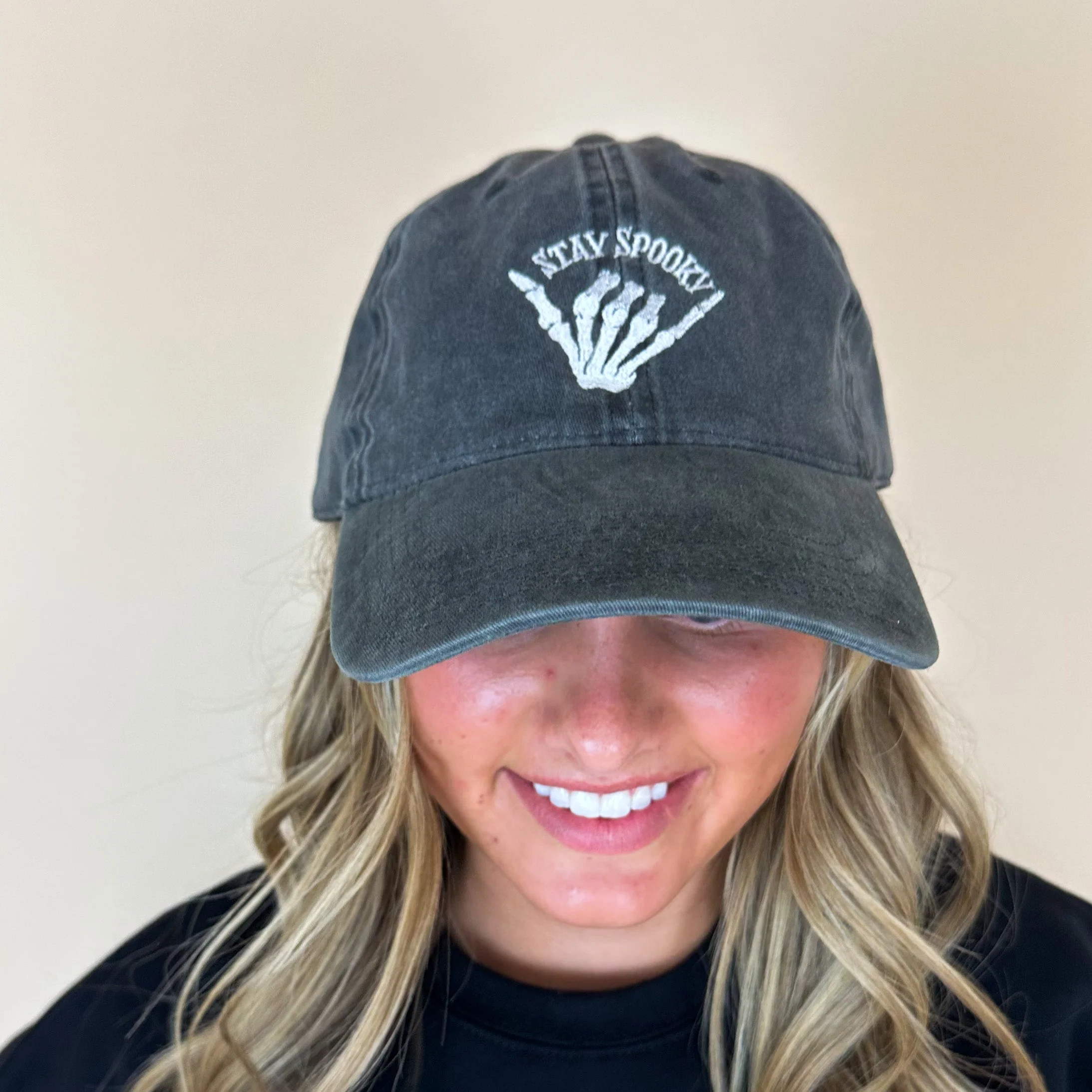 Stay Spooky Skelly Hand - Heather Black - Adult Baseball Cap
