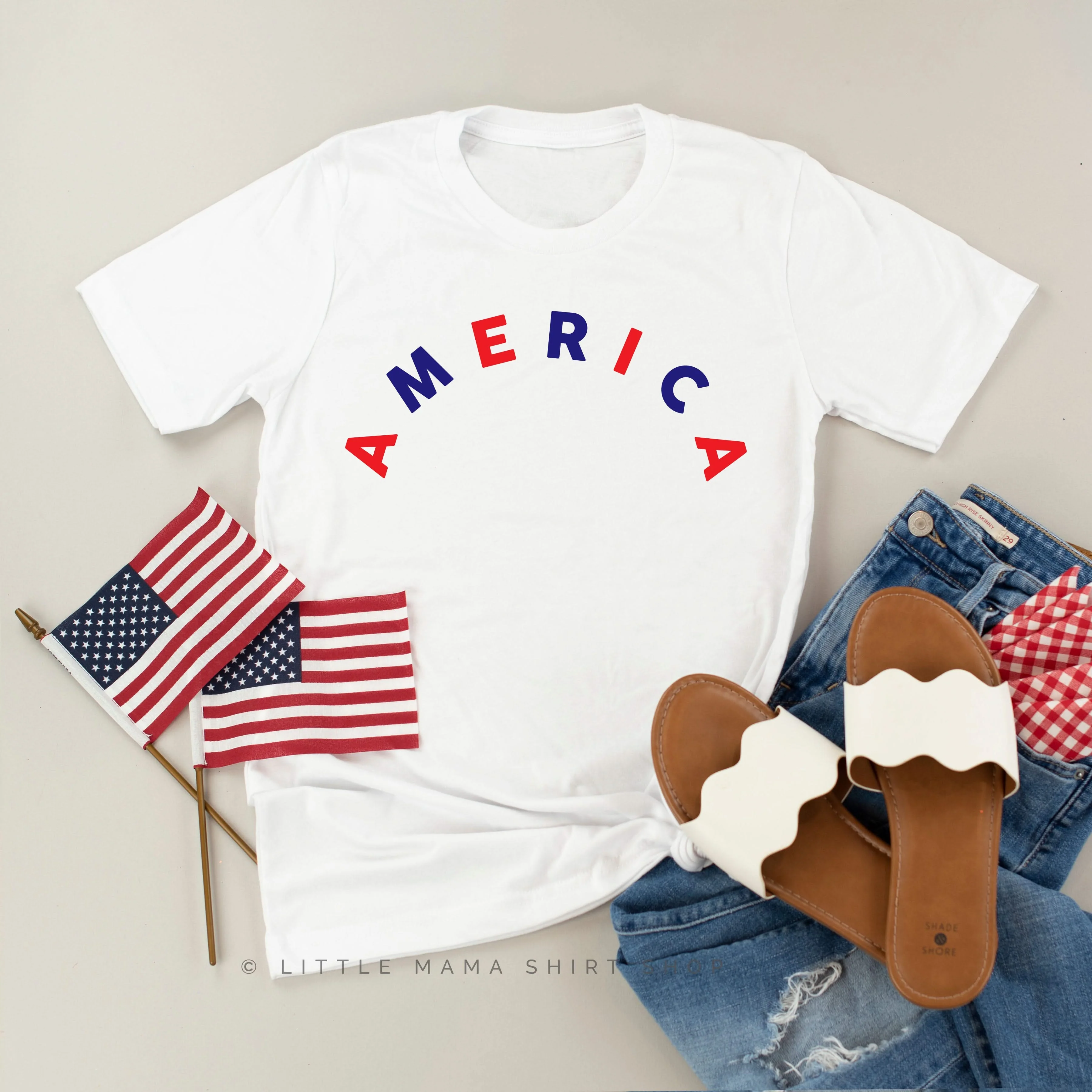 America (Arched) - Red+Blue - Unisex Tee - Image 4