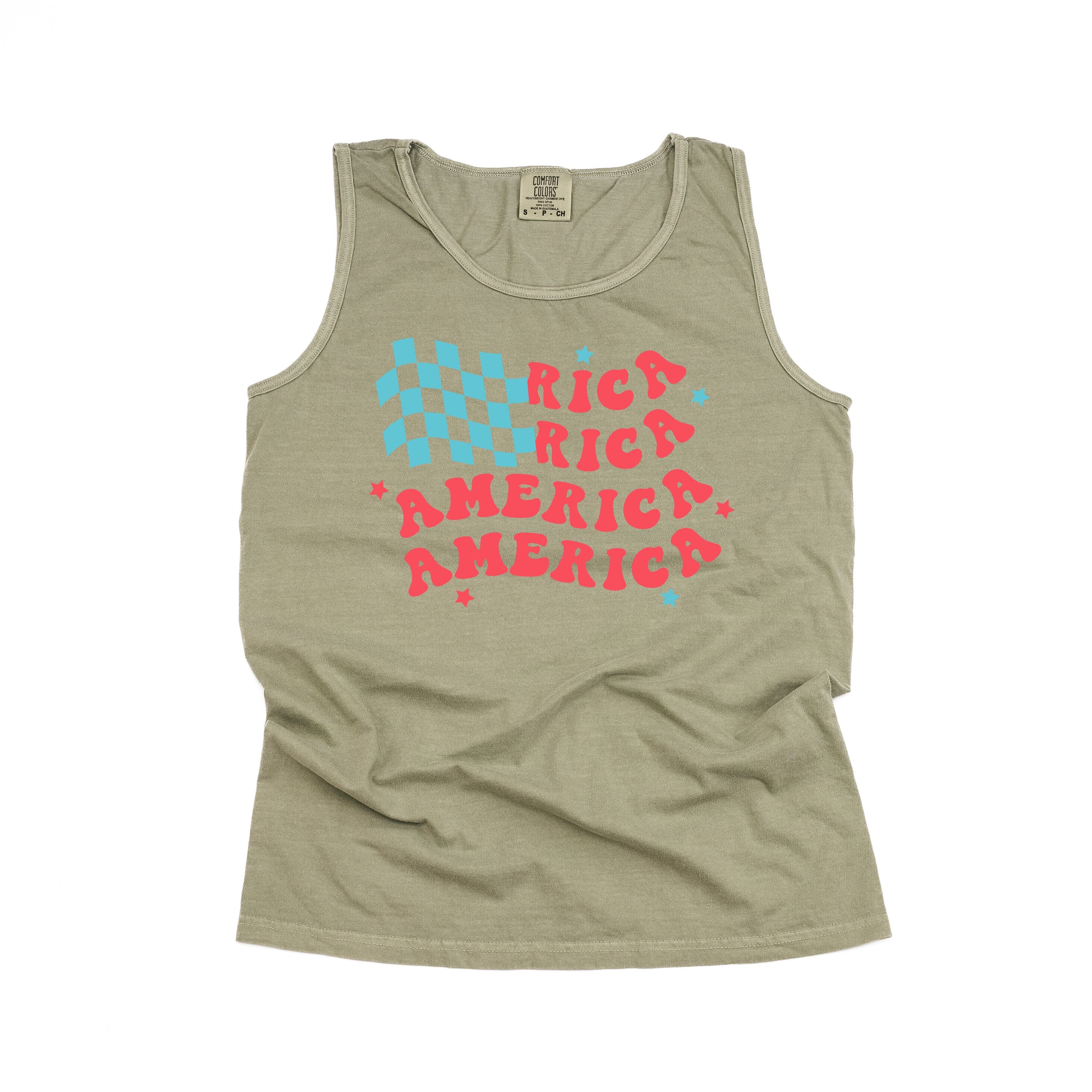 America Checkers Flag - Comfort Colors TANK - Image 2