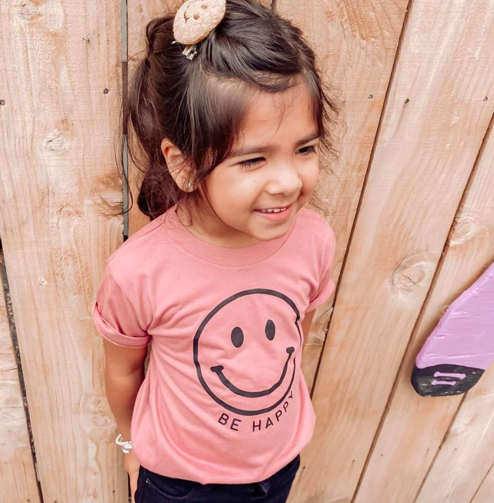 Be Happy - Smiley Face (Black or White Smile) - Child Tee - Image 2