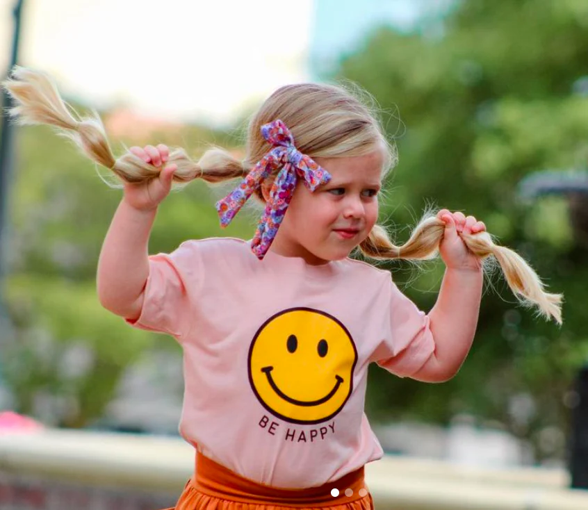 Be Happy - Yellow + Black Smiley Face - Child Tee - Image 4