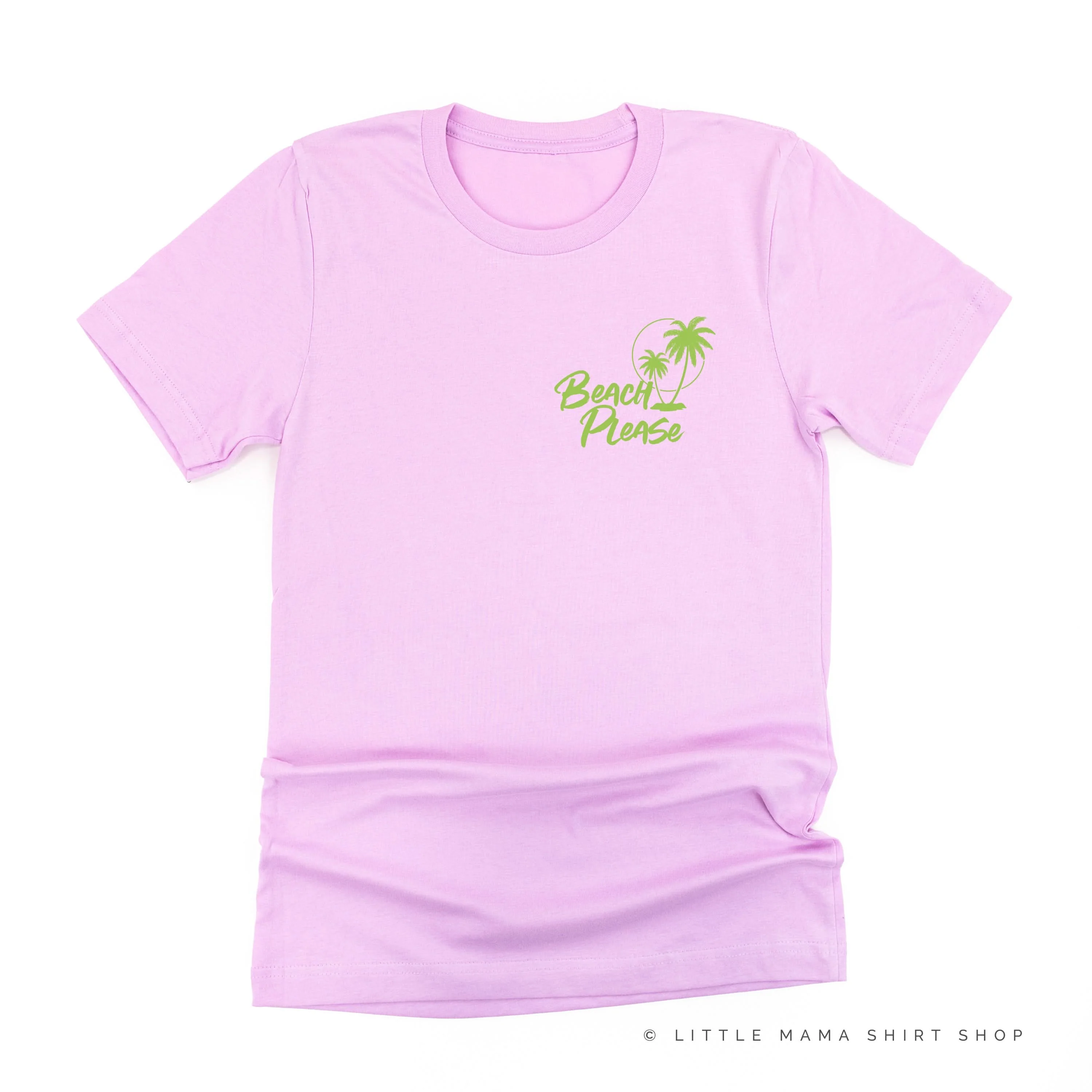 BEACH PLEASE POCKET DESIGN FRONT / 2 PALM TREES BACK - Unisex Tee - Image 3