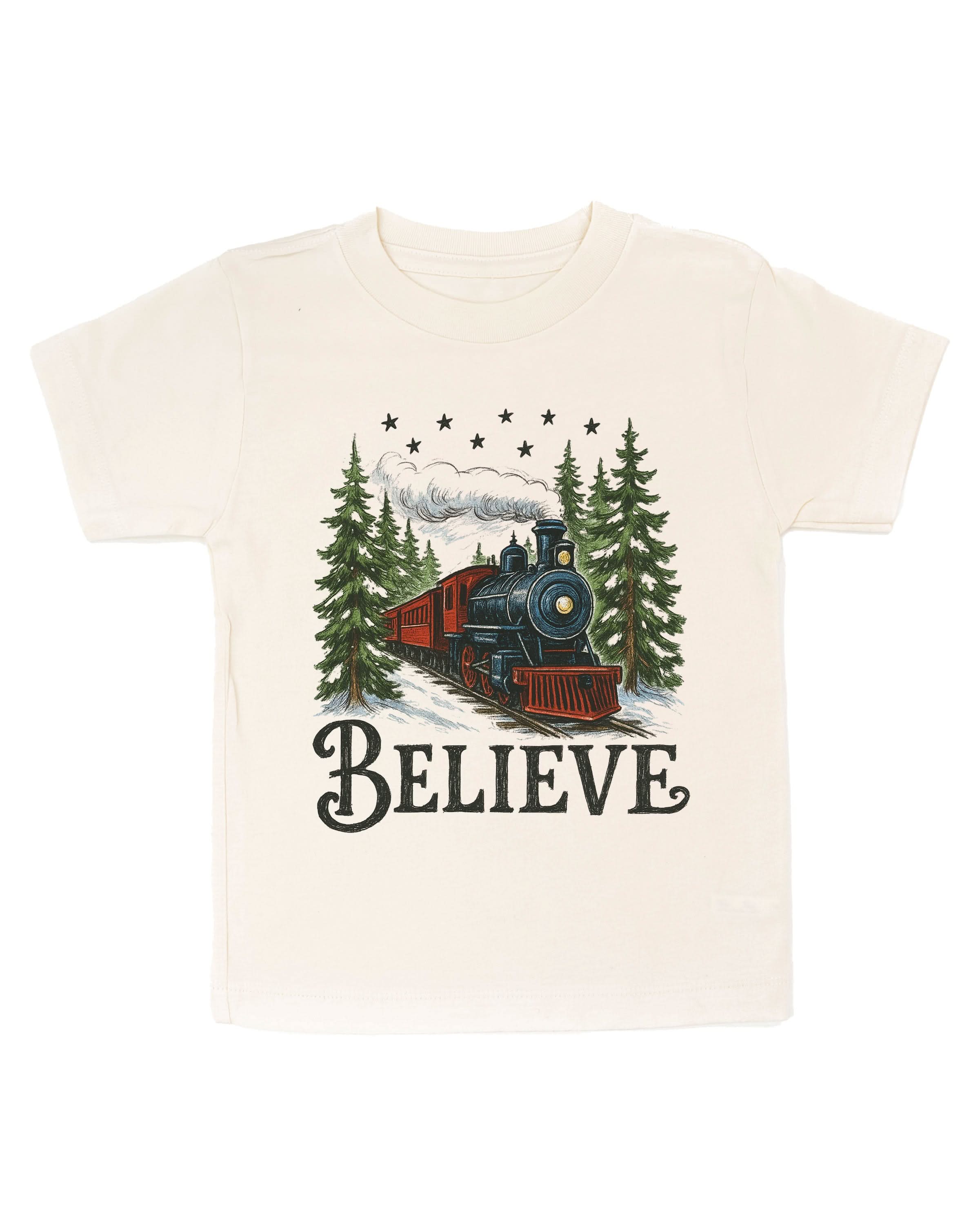 Believe Christmas Child Tee – Holiday Train T-Shirt | Little Mama Shirt Shop - Image 3