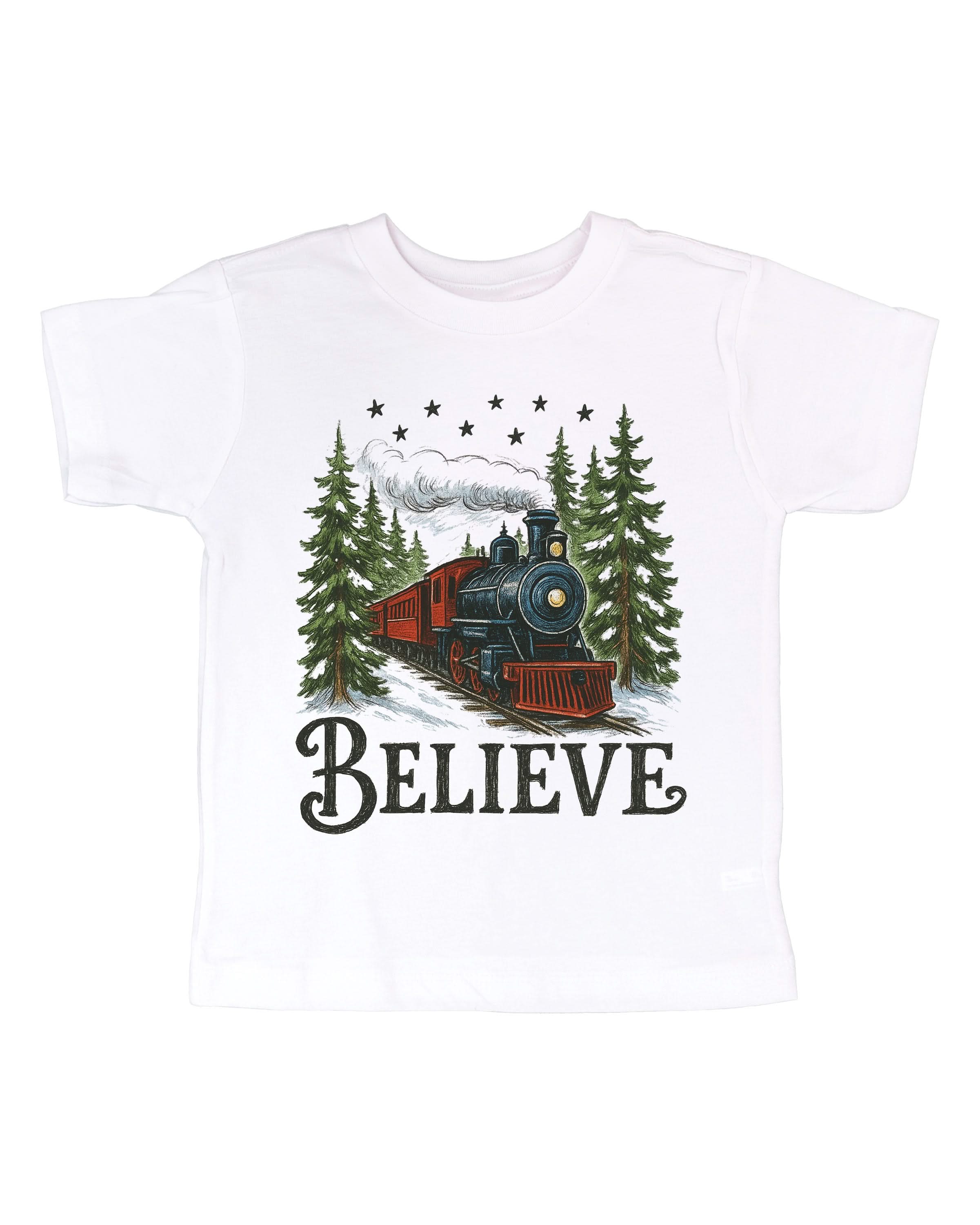 Believe Christmas Child Tee – Holiday Train T-Shirt | Little Mama Shirt Shop - Image 4