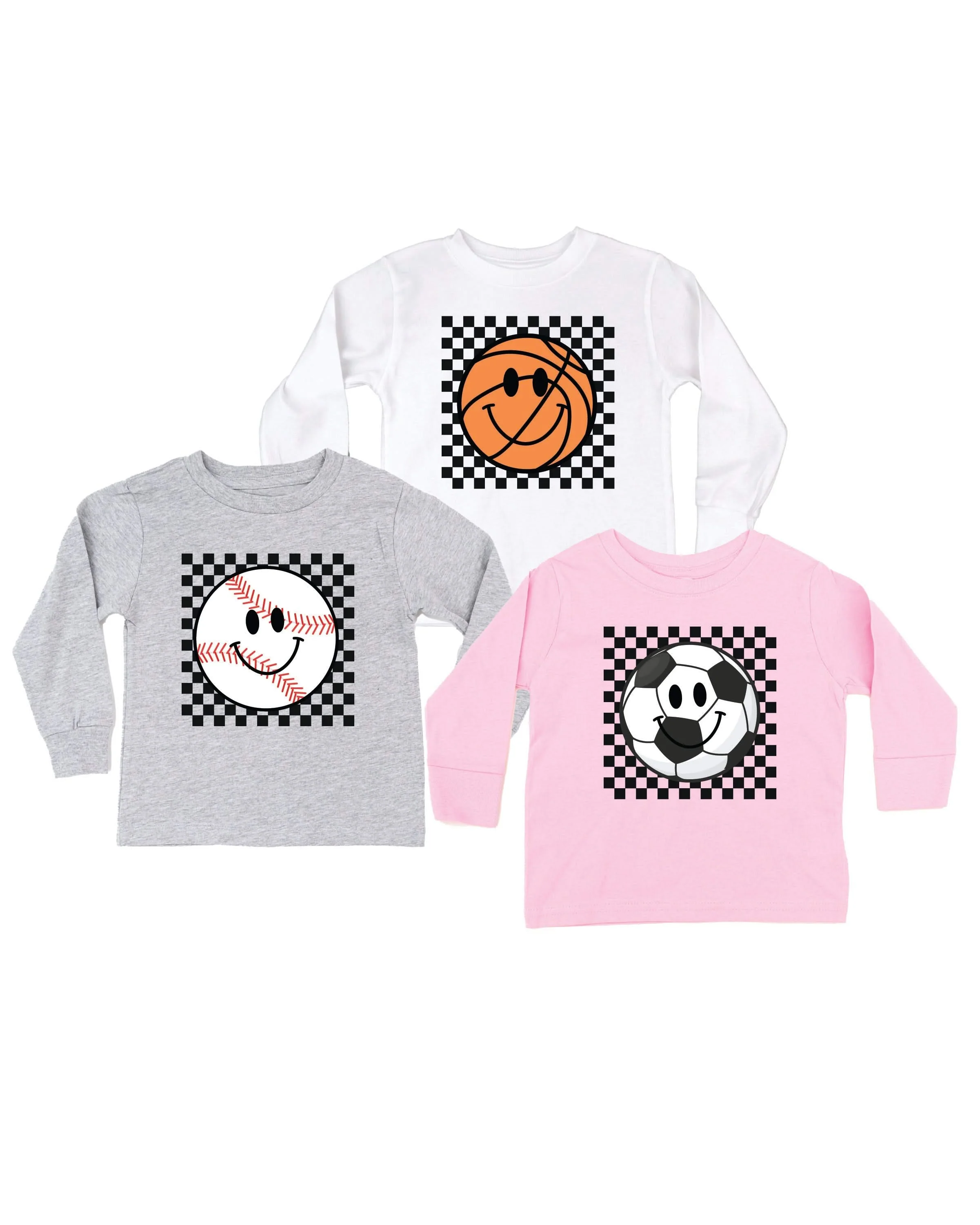 Checkers Smiley - (Choose Your Sports Ball)  - Child Long Sleeve Tee - Image 2