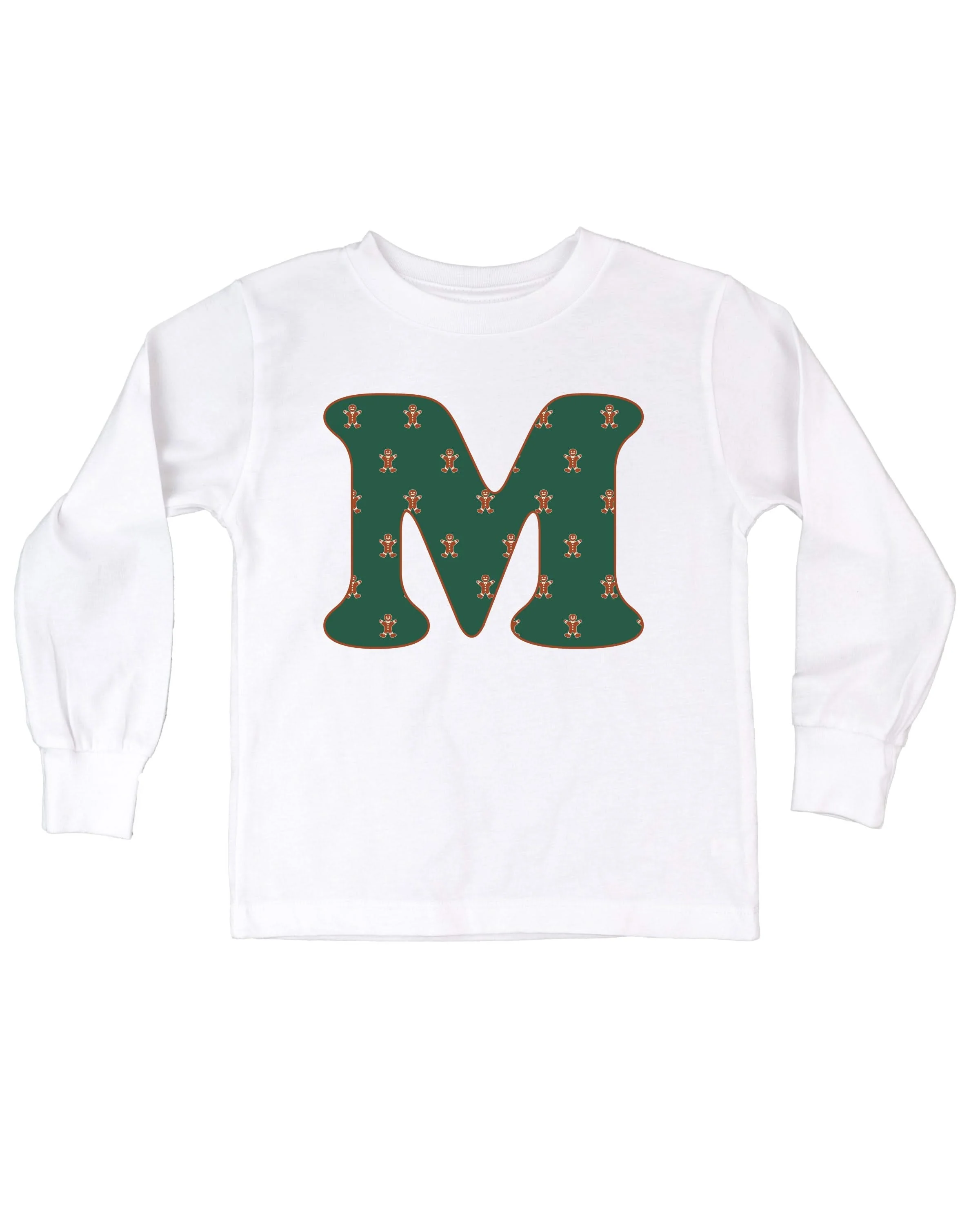 Christmas Patterned Initials Child Long Sleeve Tee – Personalized Holiday Letter Shirt | Little Mama Shirt Shop - Image 3