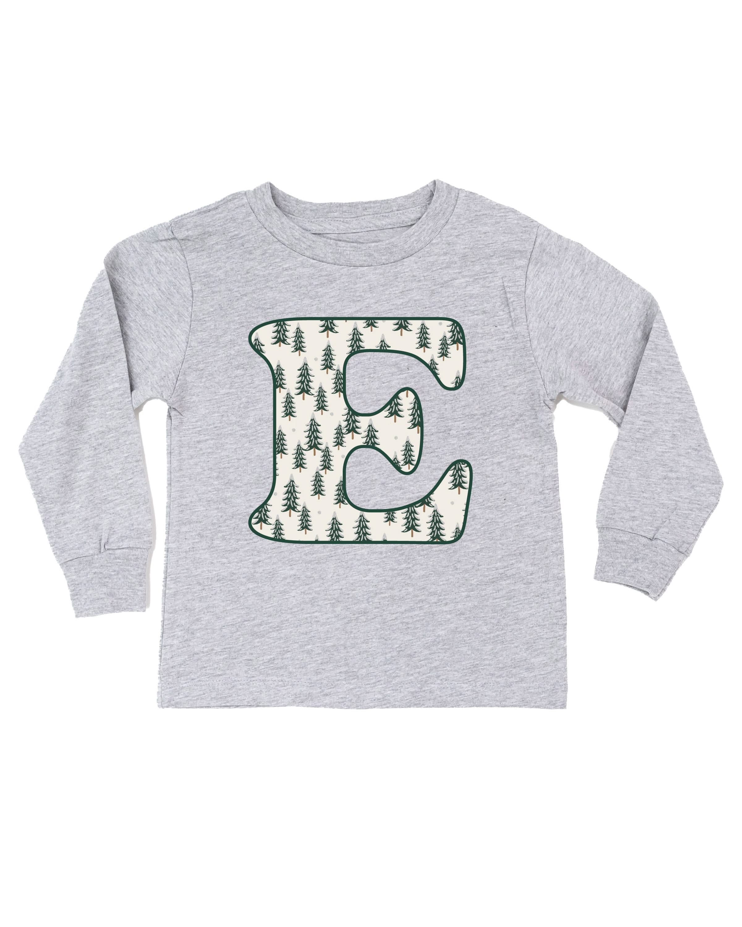 Christmas Patterned Initials Child Long Sleeve Tee – Personalized Holiday Letter Shirt | Little Mama Shirt Shop - Image 5