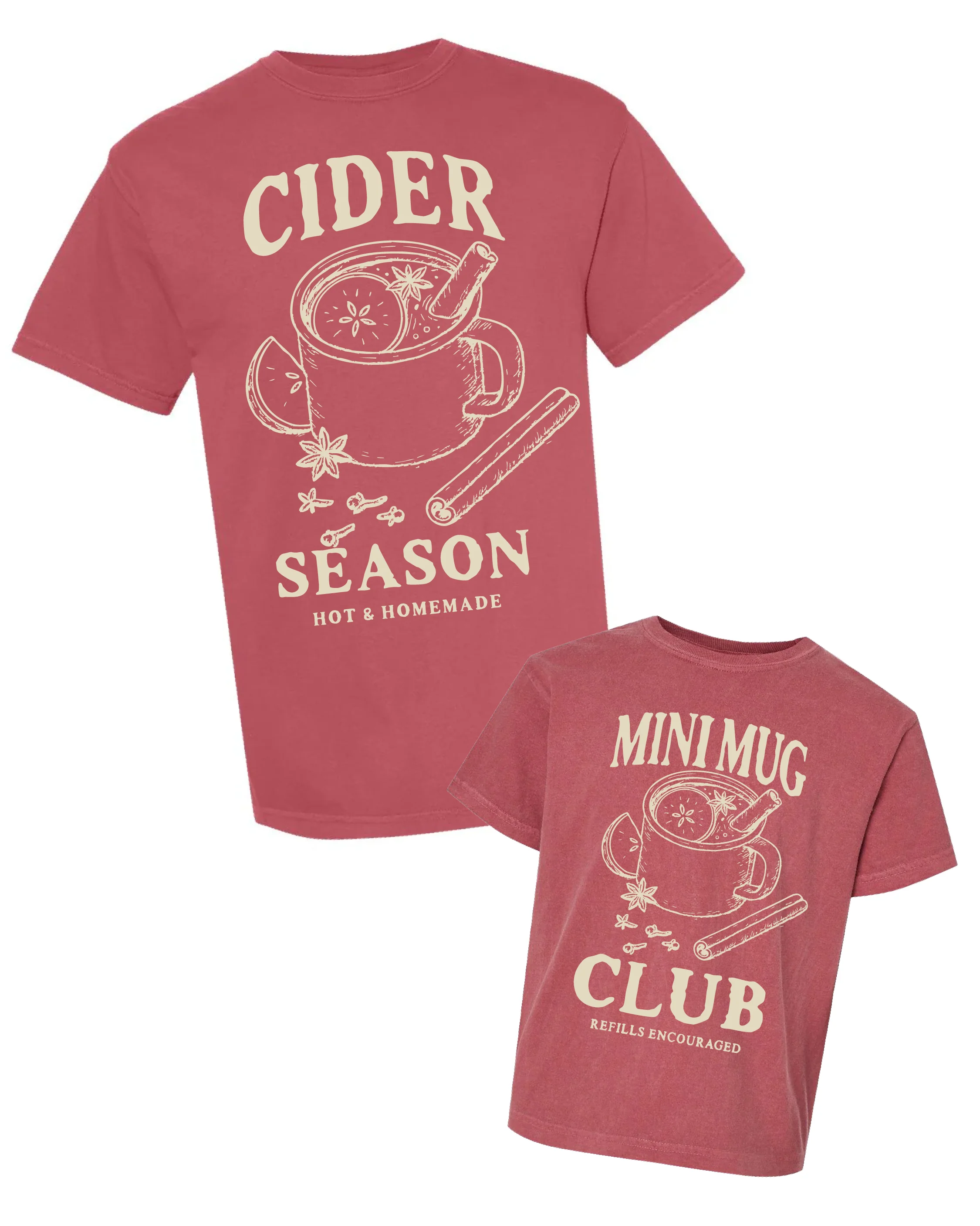 Cider Season / Mini Mug Club - Crimson w/ Cream - Set of 2 Comfort Colors Tees - Image 4