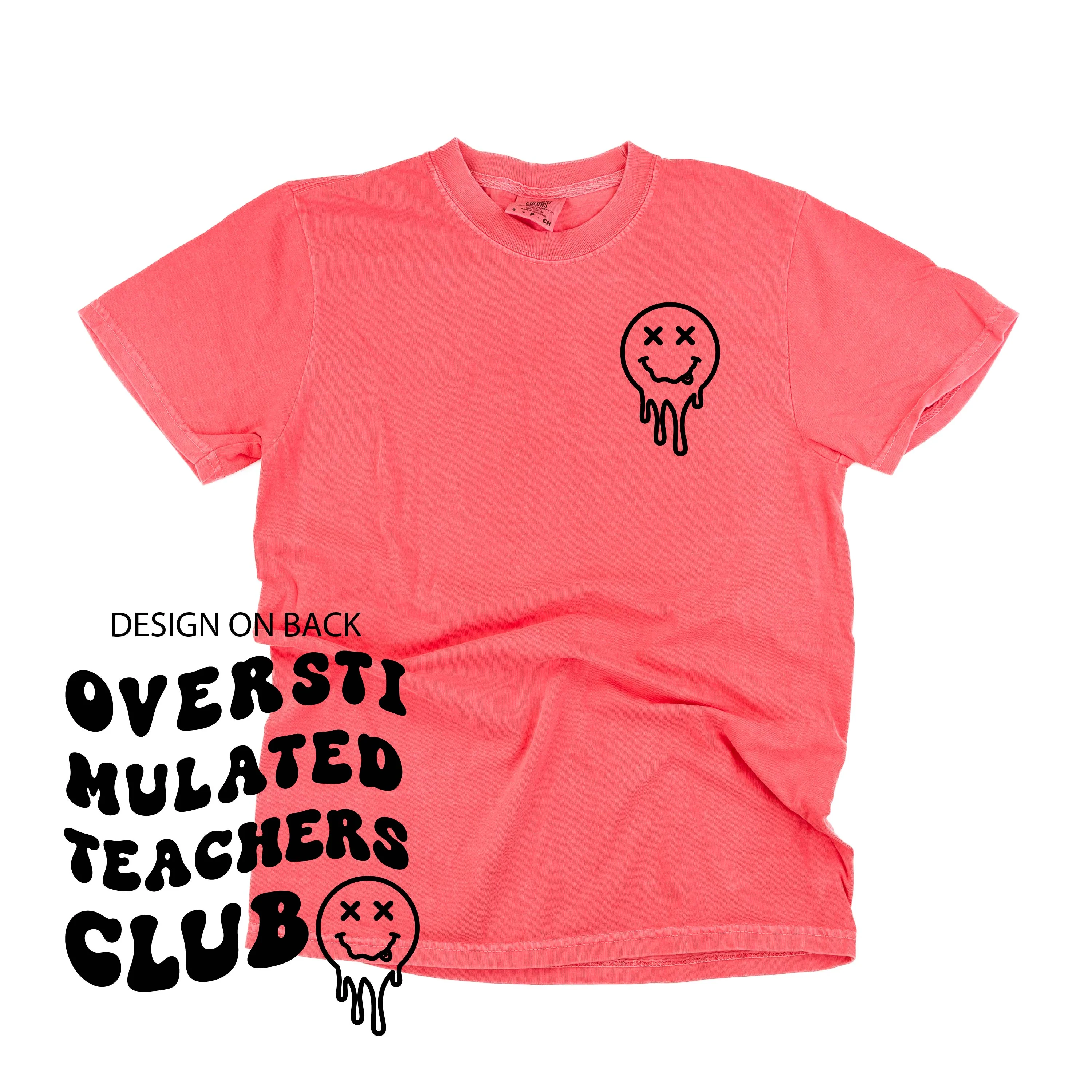 Overstimulated Teachers Club - Melty X Squiggle Smiley (pf & b) - Comfort Colors Tee - Image 9