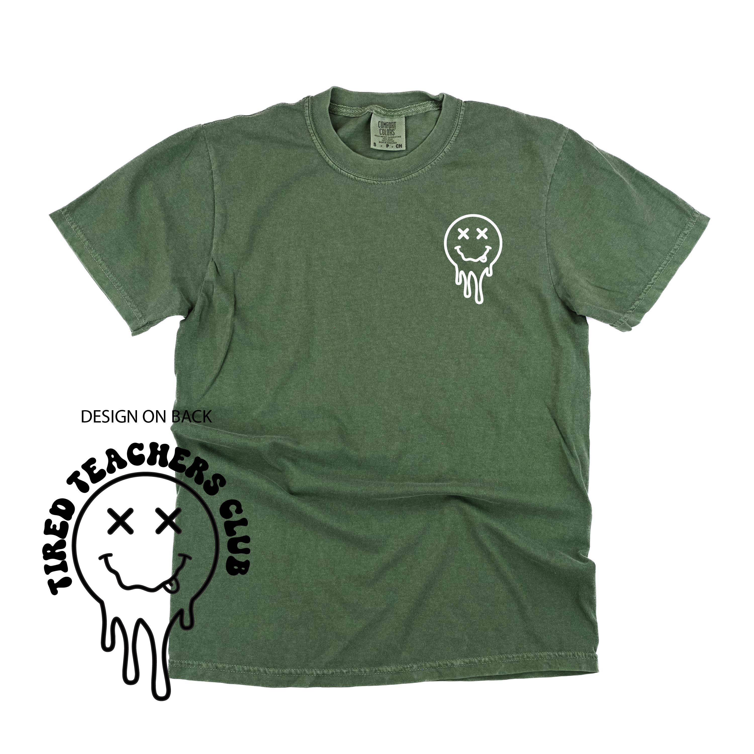 Tired Teachers Club -Melty X Squiggle Smiley (pf & b) - Comfort Colors Tee - Image 11