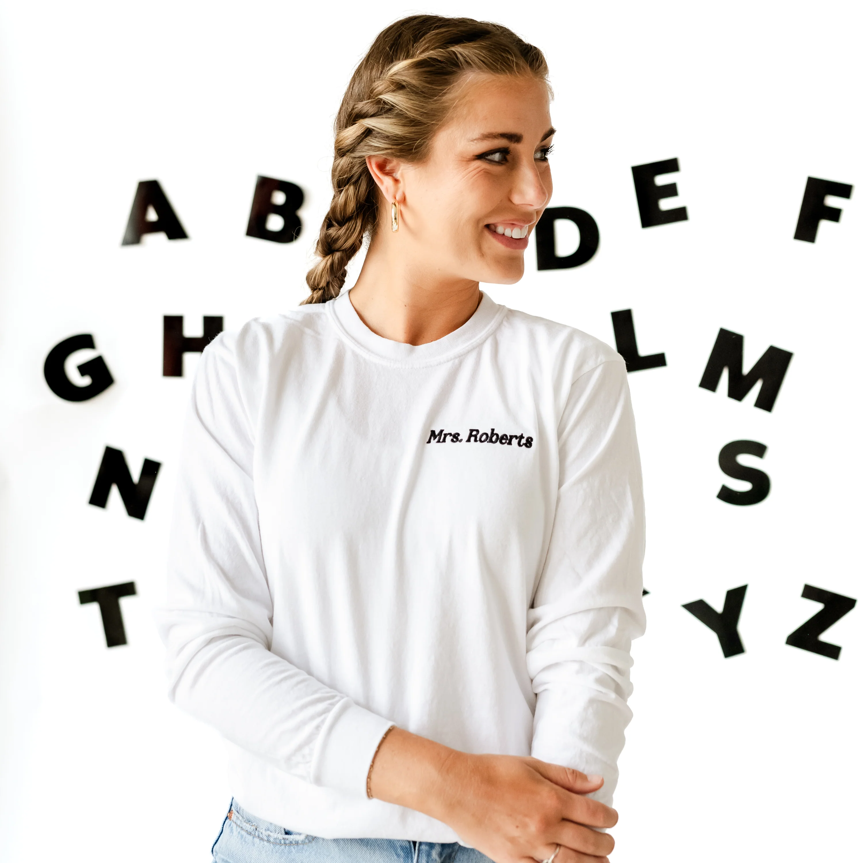 Custom Teacher Tee - Embroidered Long Sleeve Comfort Colors Tee - (Enter Your Custom Name)