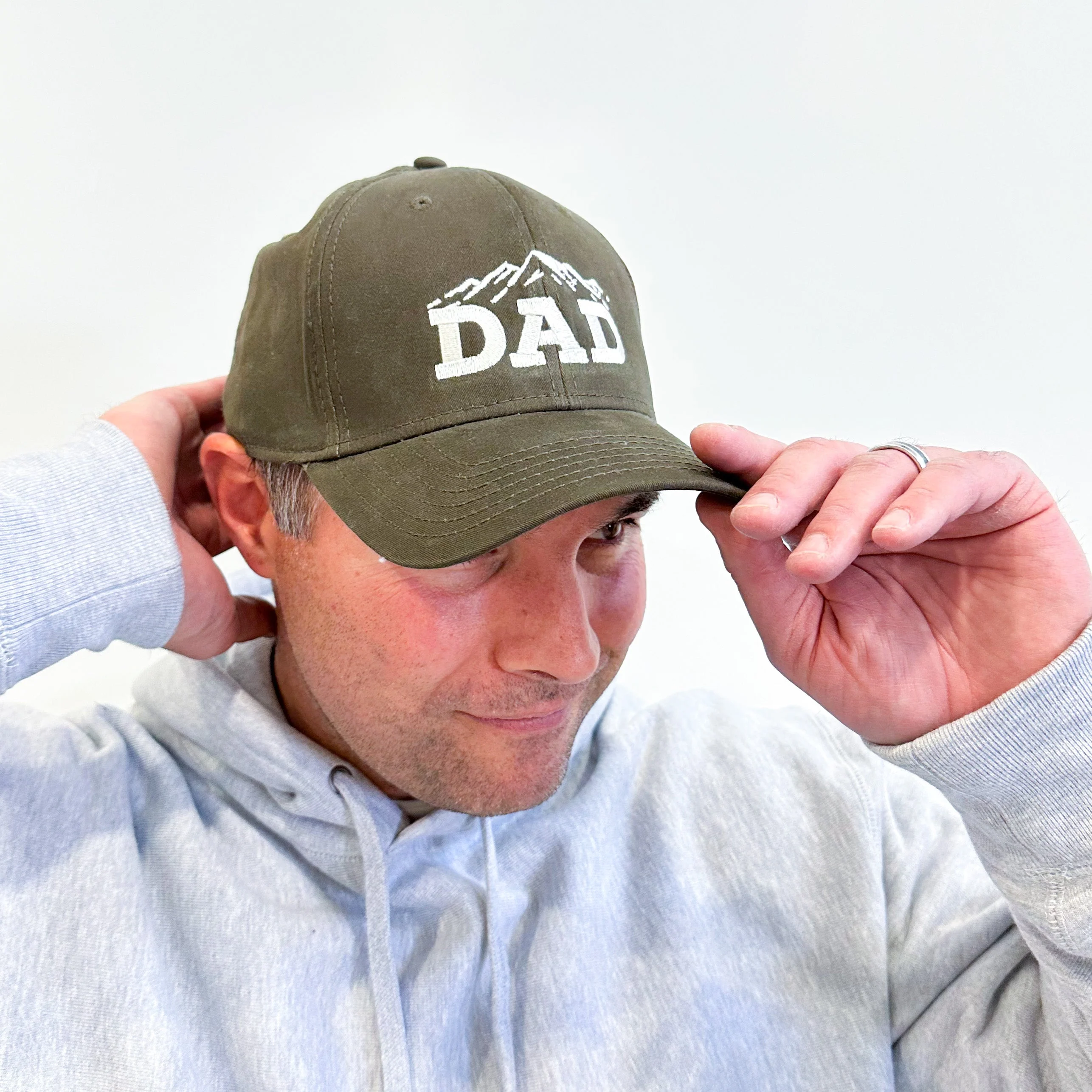 DAD (Mountains) - Dark Olive w/ Cream Thread - Comfy Fit -  Baseball Cap