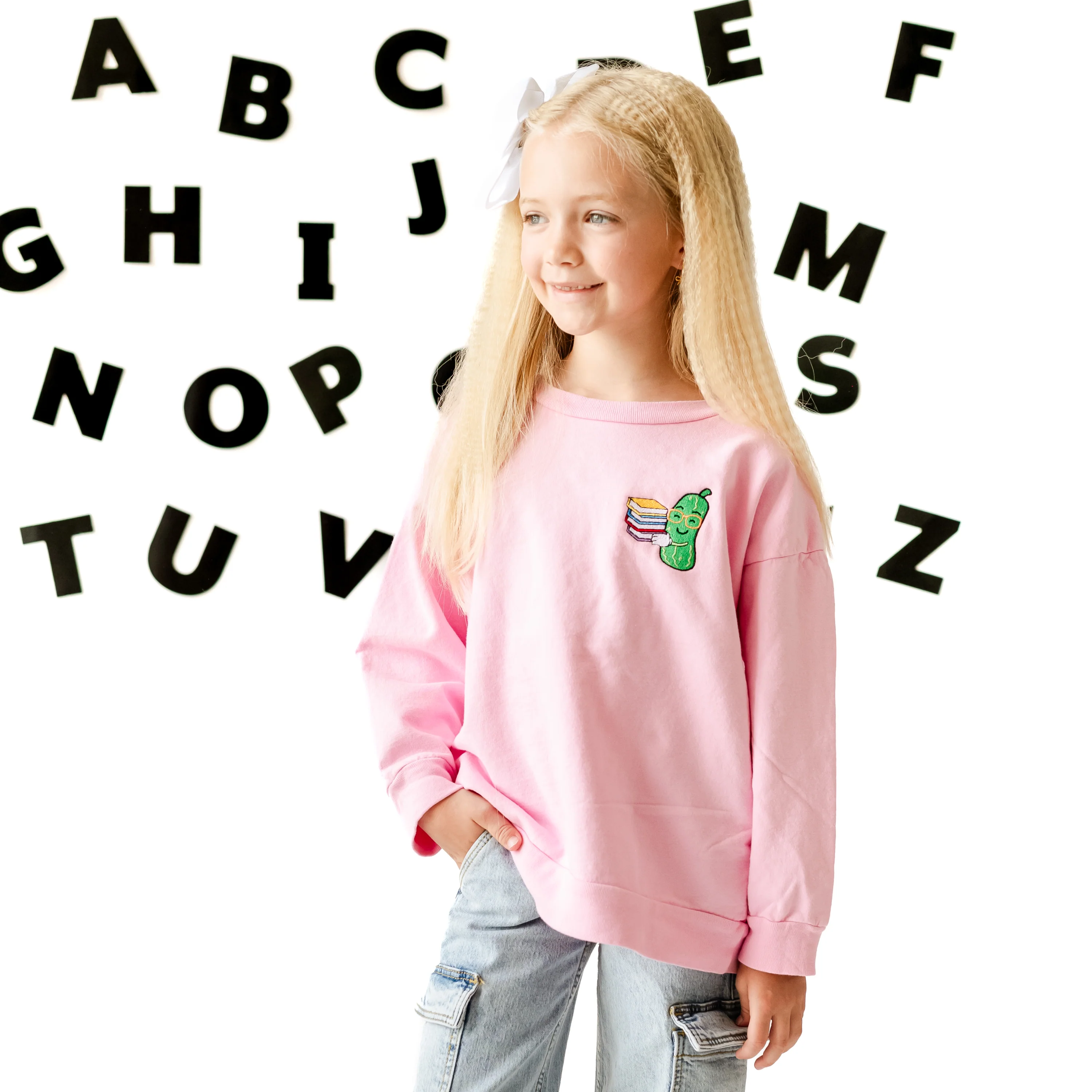 Embroidered Child Sweater - Back To School Pickle - Image 2