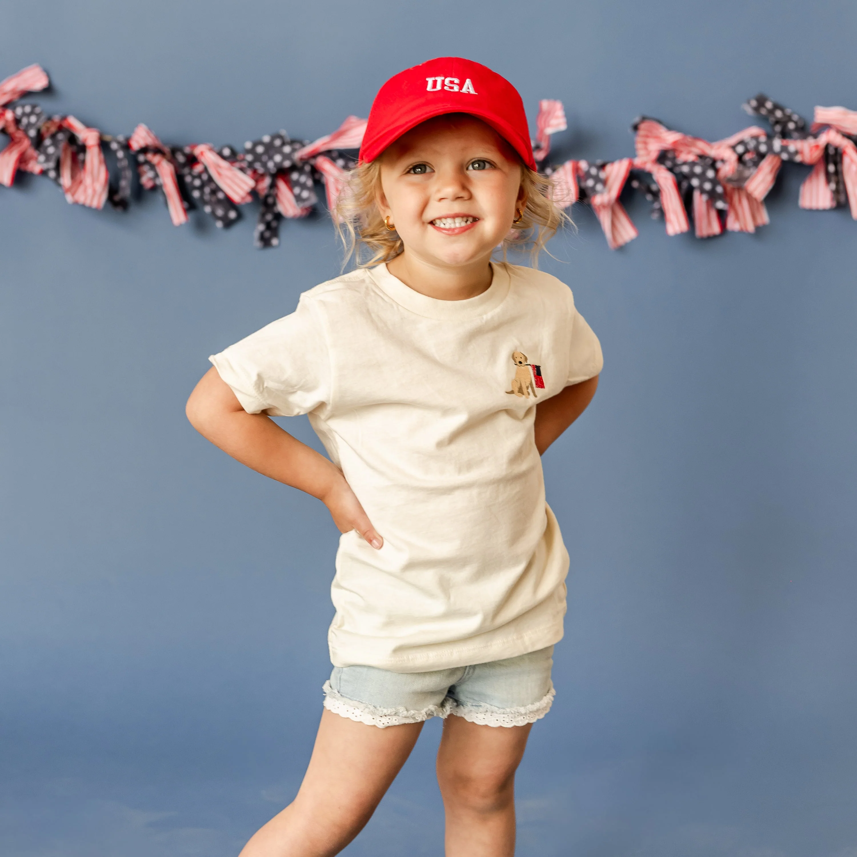 Embroidered Child Tee - Patriotic Pup (pocket) - Image 3