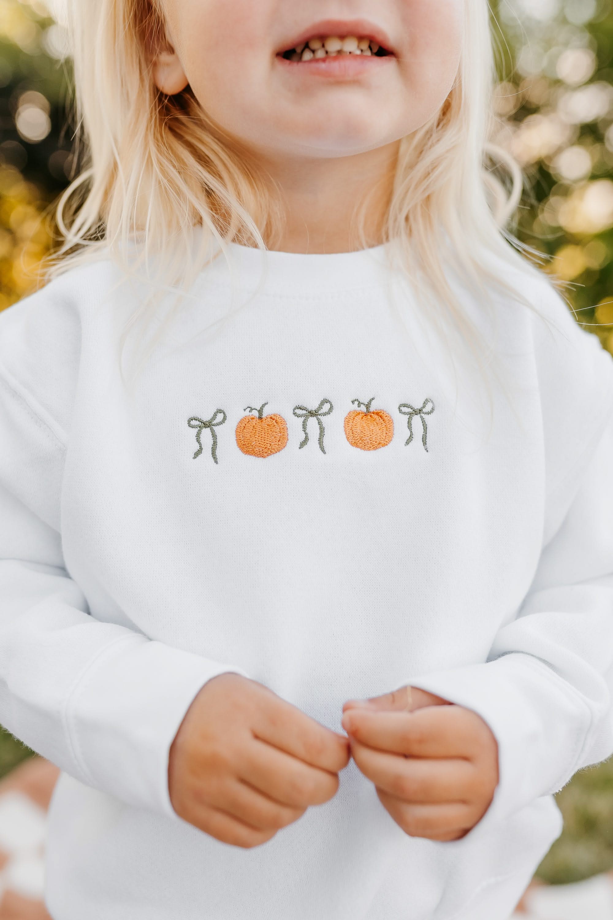 Embroidered Child Sweater - Pumpkins and Bows (center) - Image 2