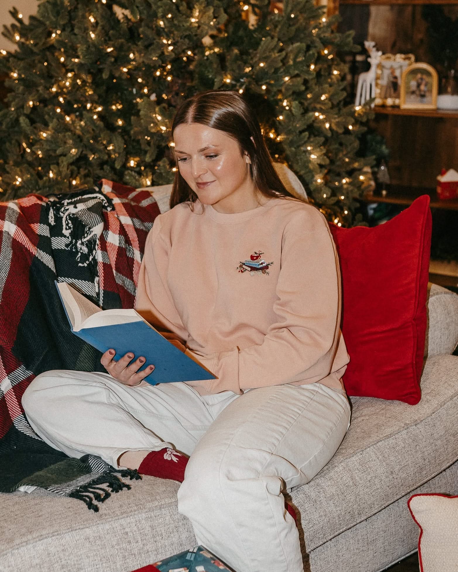 Cozy Holiday Reads – Embroidered Pigment Crewneck | Little Mama Shirt Shop - Image 3