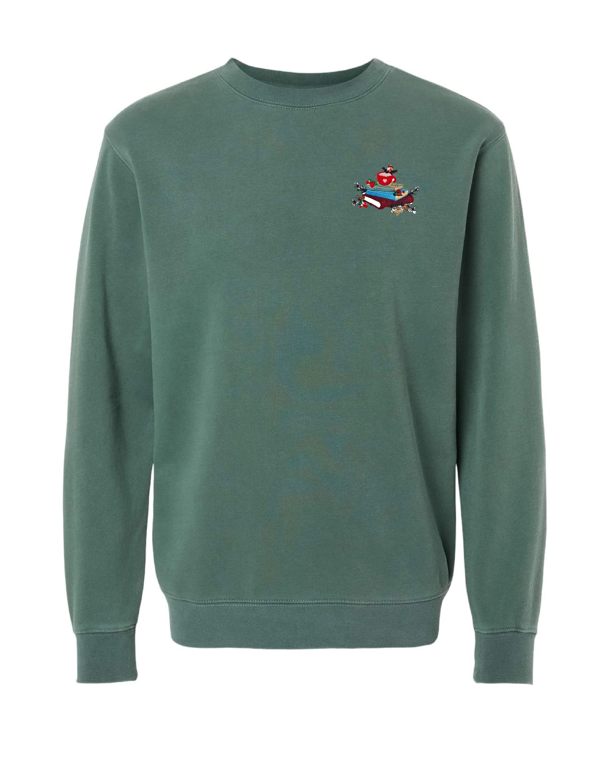 Cozy Holiday Reads – Embroidered Pigment Crewneck | Little Mama Shirt Shop - Image 5