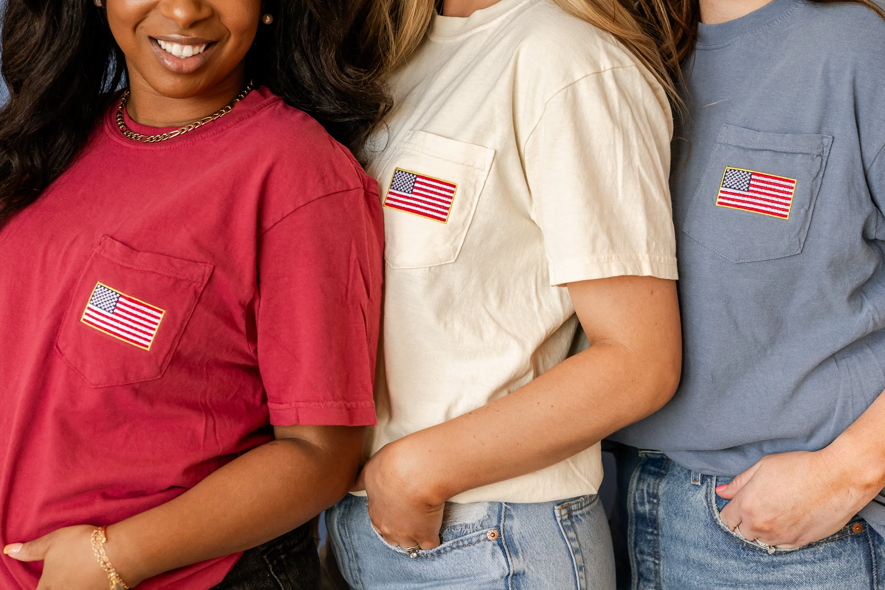 Embroidered Comfort Colors Pocket Tee - Classic American Flag - Image 7