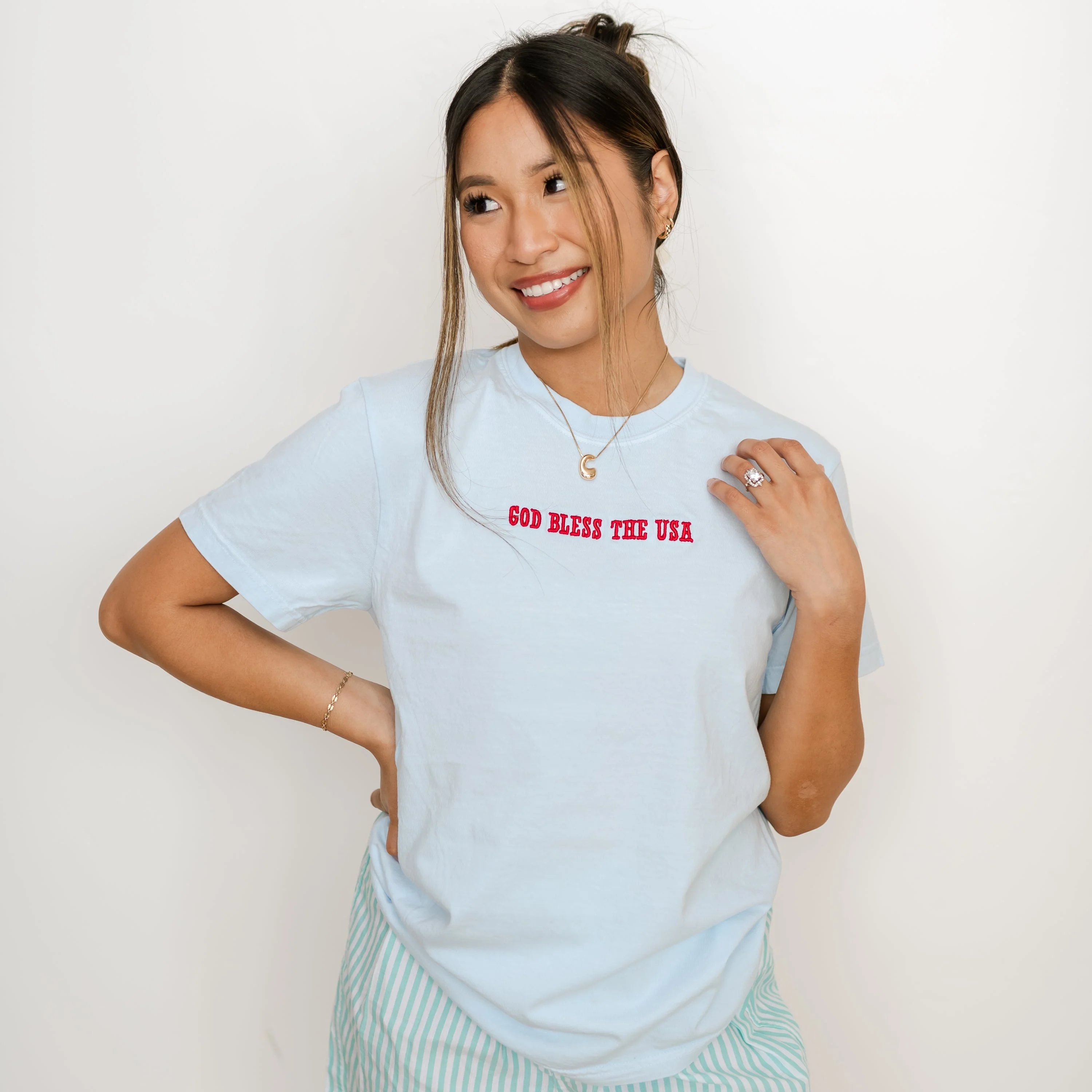 Embroidered Comfort Colors Tee - God Bless the USA (center) - Image 5