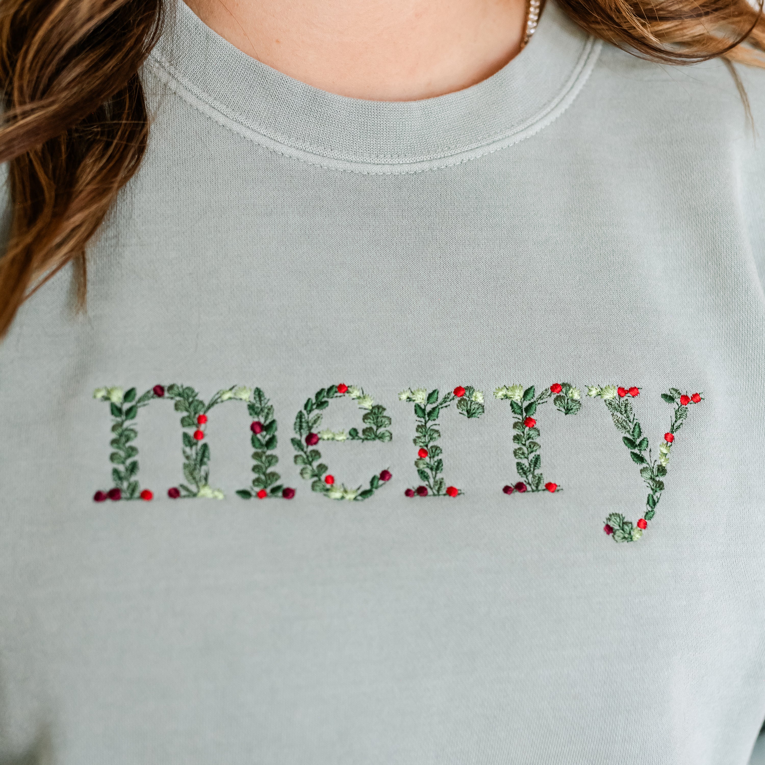 Floral Merry - Embroidered Pigment Crewneck - Image 2