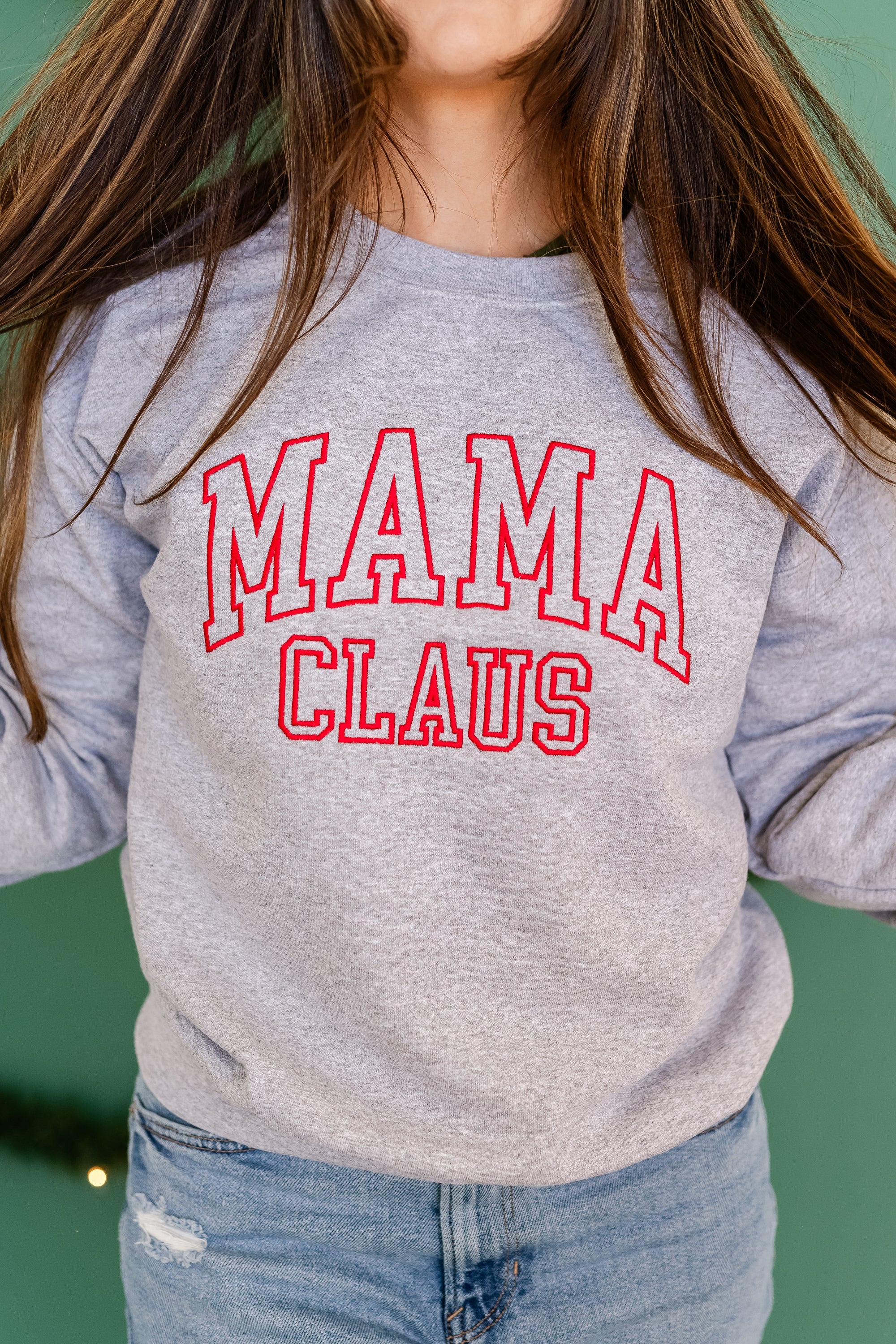 Mama Claus - Gray w/ Red Thread - Embroidered Basic Fleece - Image 4