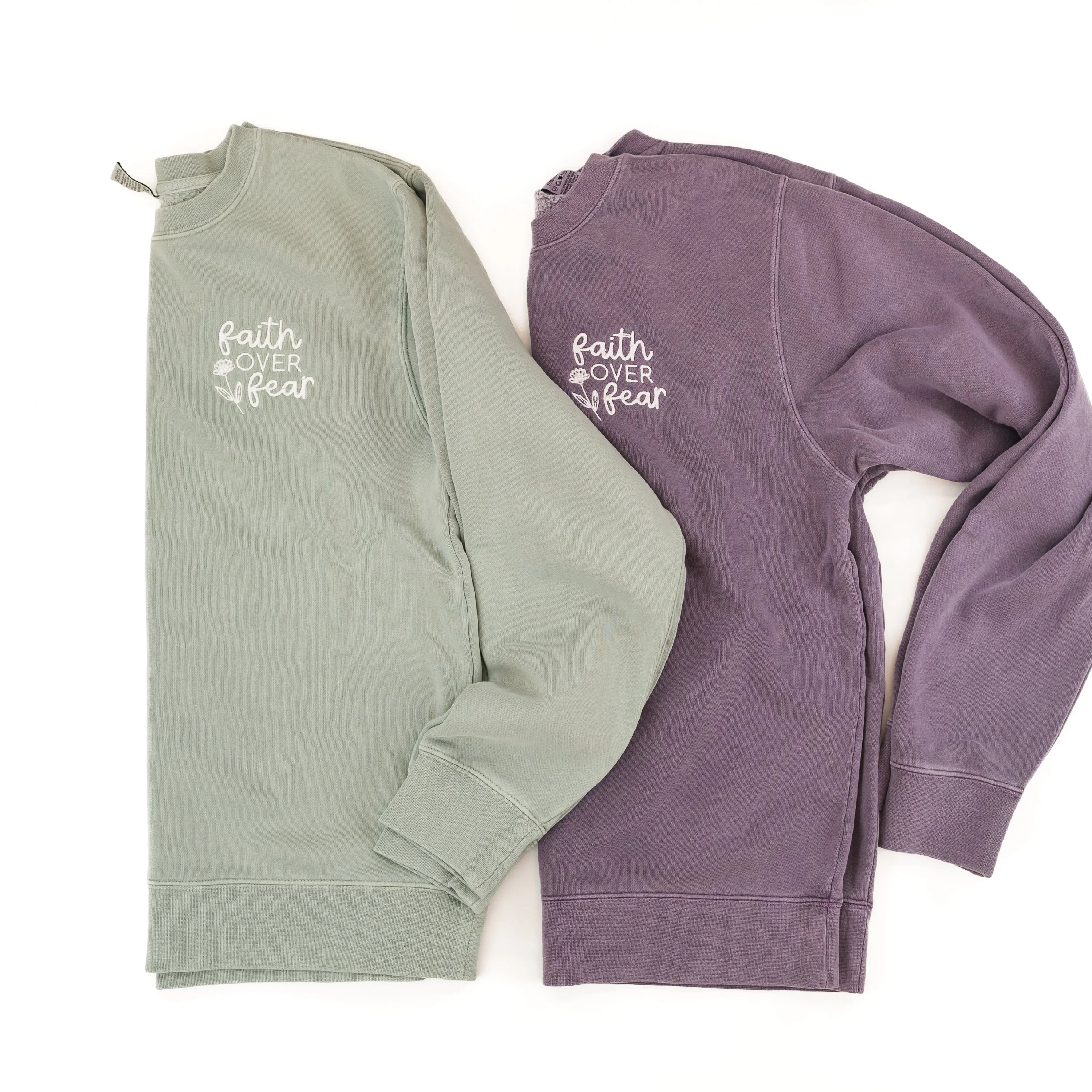Embroidered Pigment Crewneck - Faith Over Fear - Image 3