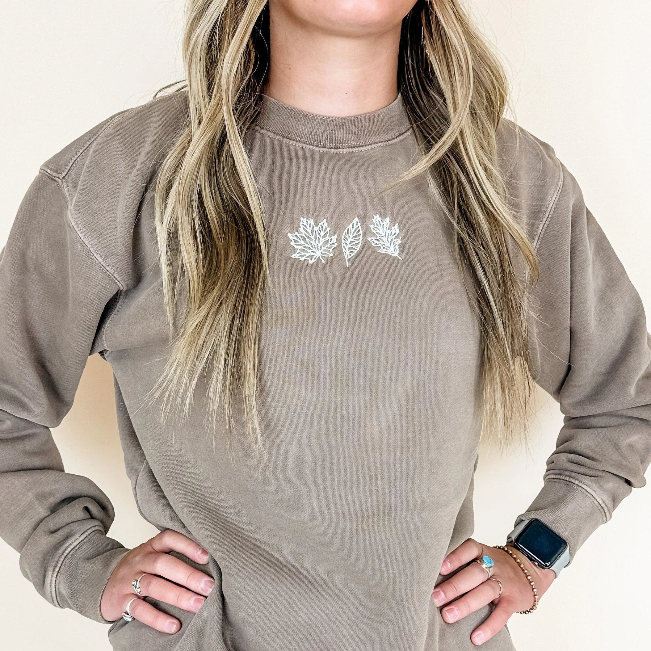 Embroidered PIGMENT Crewneck - Simple Fall Leaves