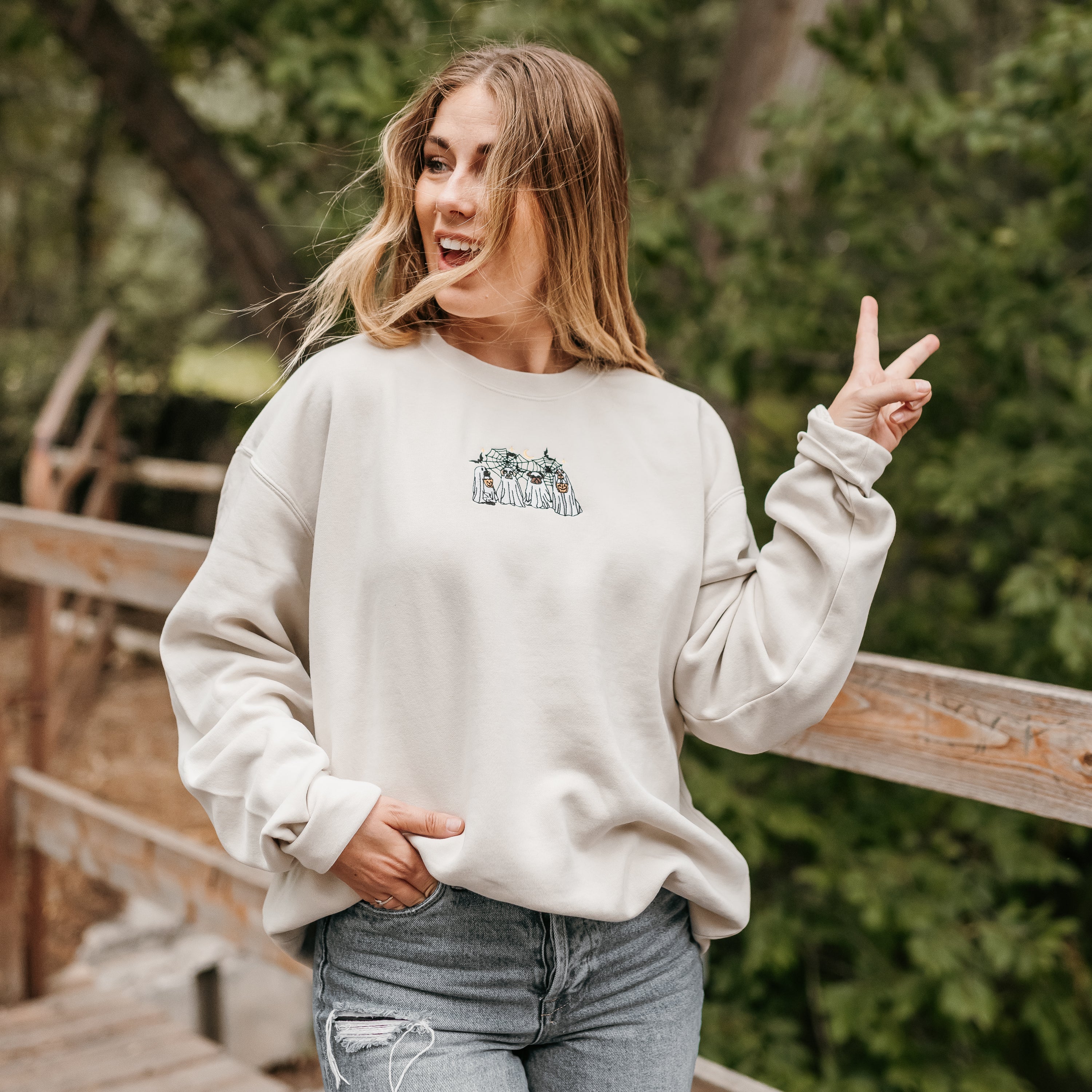 Trick or Treat Pups - Embroidered Pigment Crewneck - Image 2
