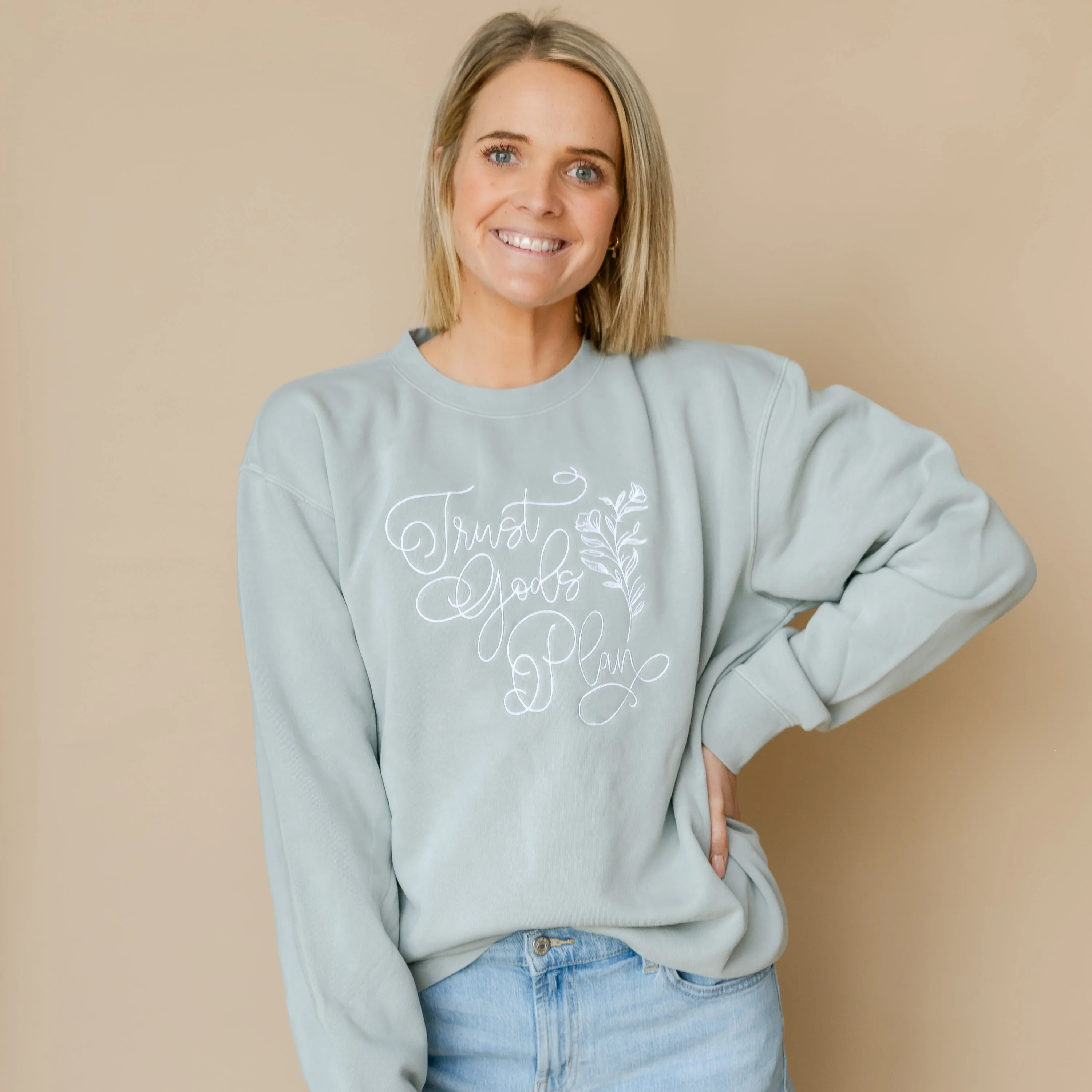 Embroidered Pigment Crewneck - Trust God's Plan - Image 3