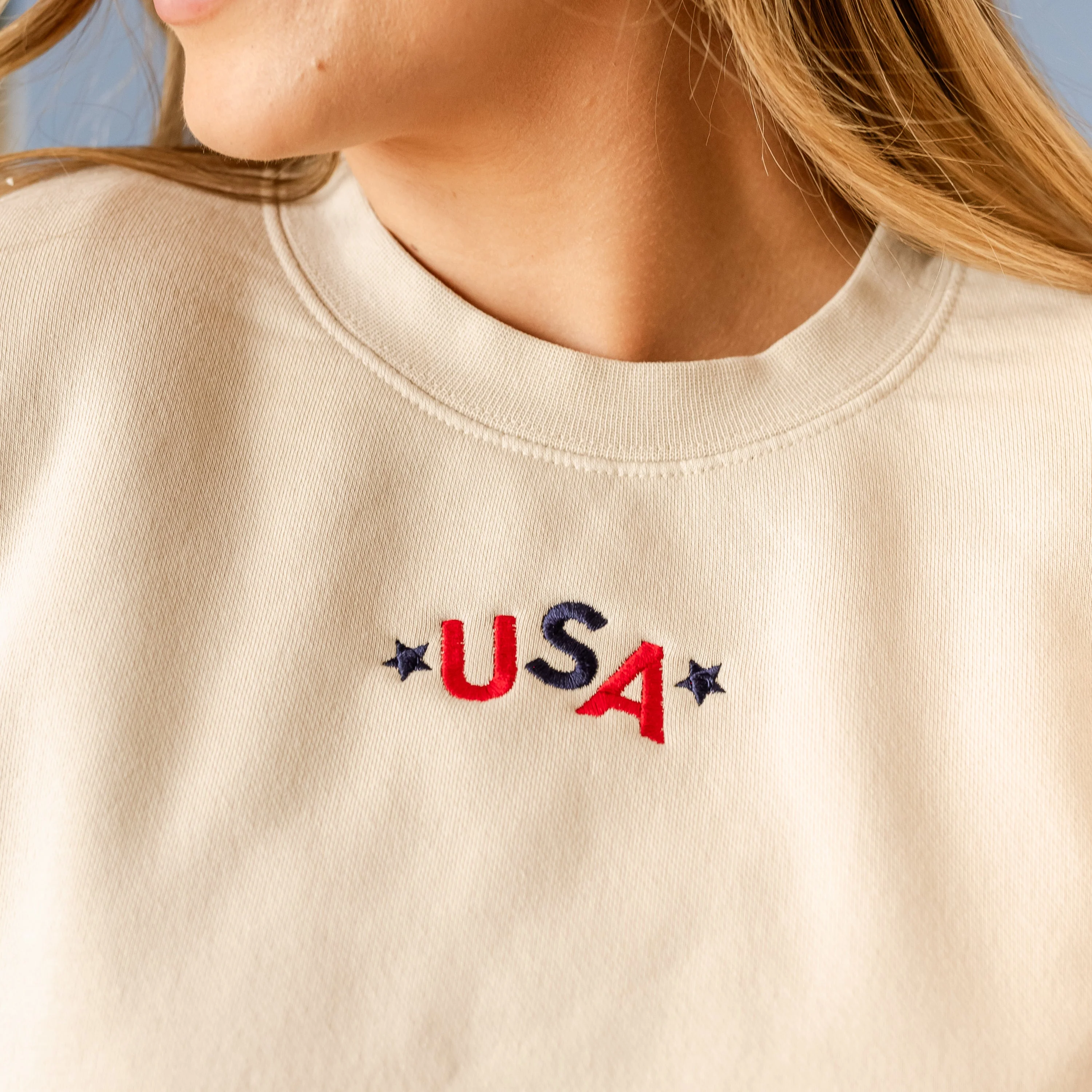 Embroidered PIGMENT Crewneck - USA - Tumbling Letters (center) - Image 2