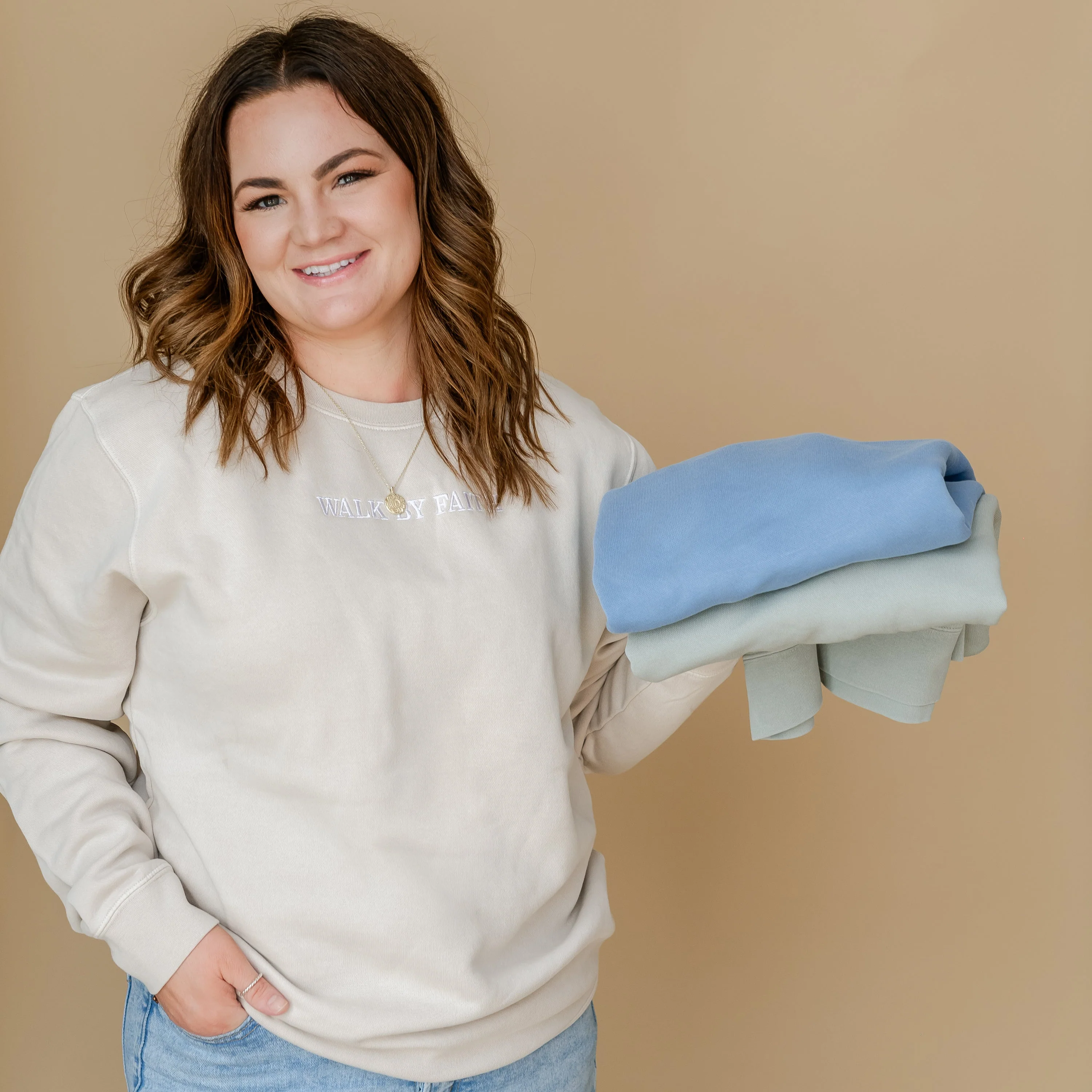 Embroidered Pigment Crewneck - Walk By Faith - Image 3
