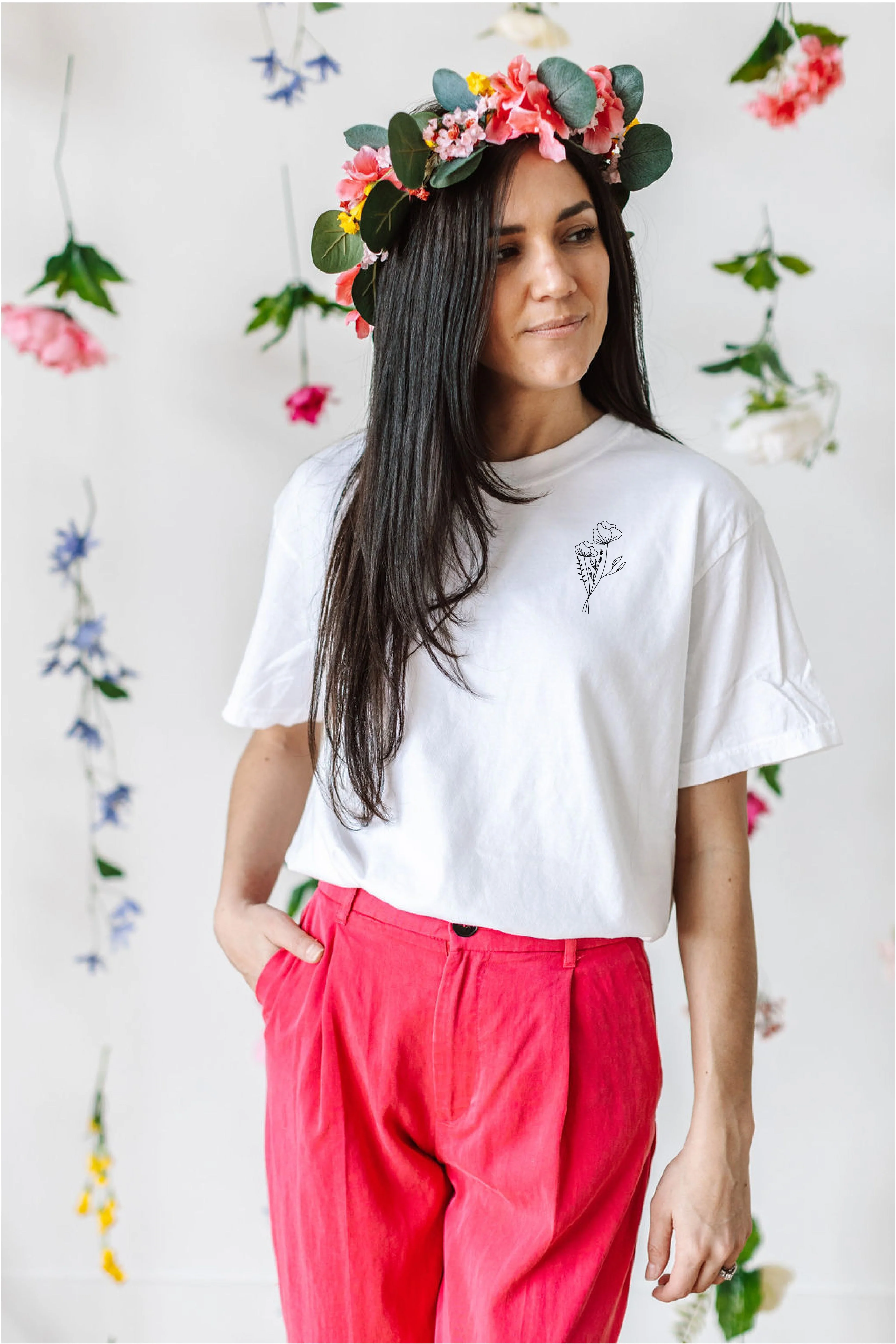 Embroidered Pocket Flowers on Front w/ Printed Still Growing on Back - Comfort Colors Tee - Image 4