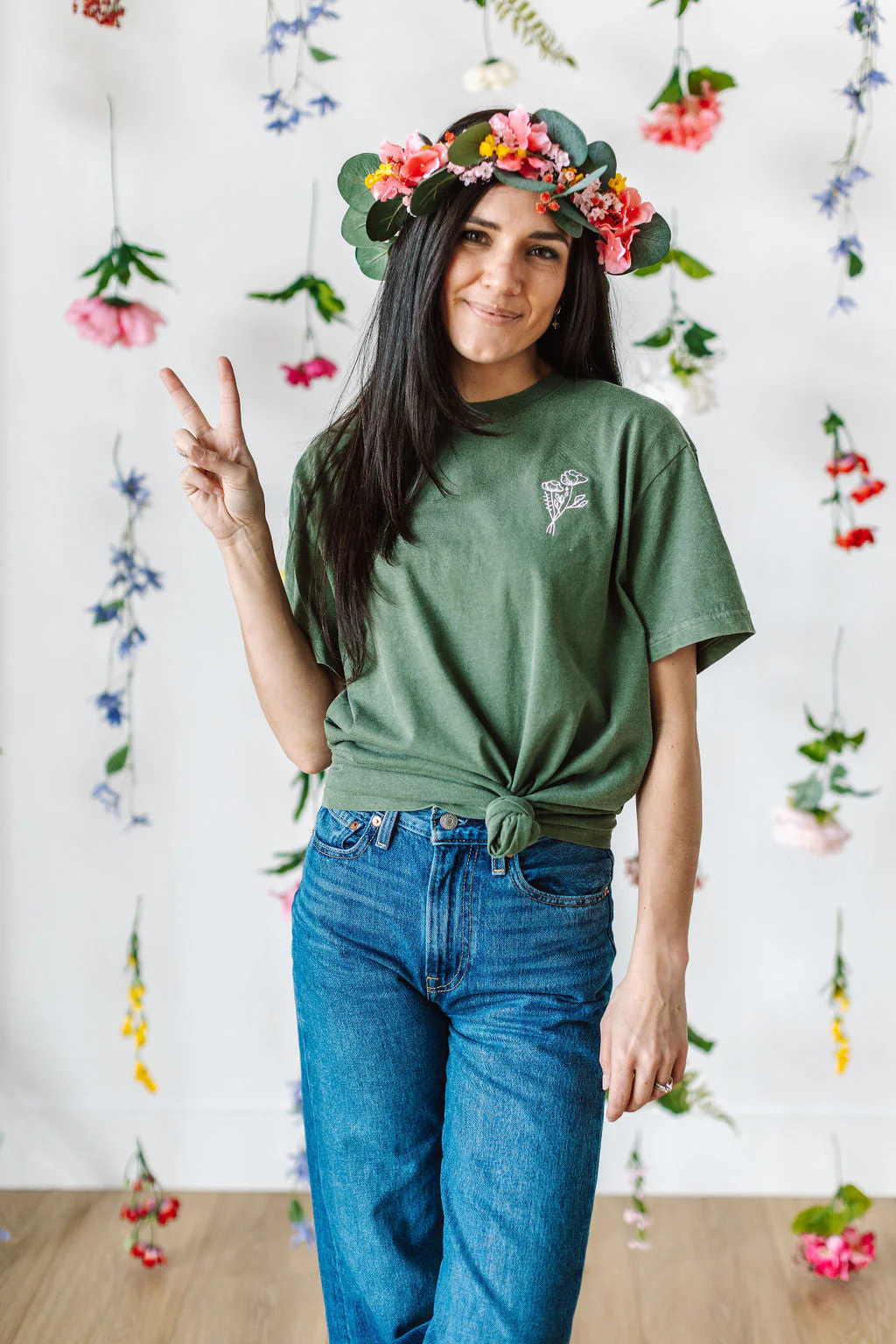 Embroidered Pocket Flowers on Front w/ Printed Still Growing on Back - Comfort Colors Tee - Image 9