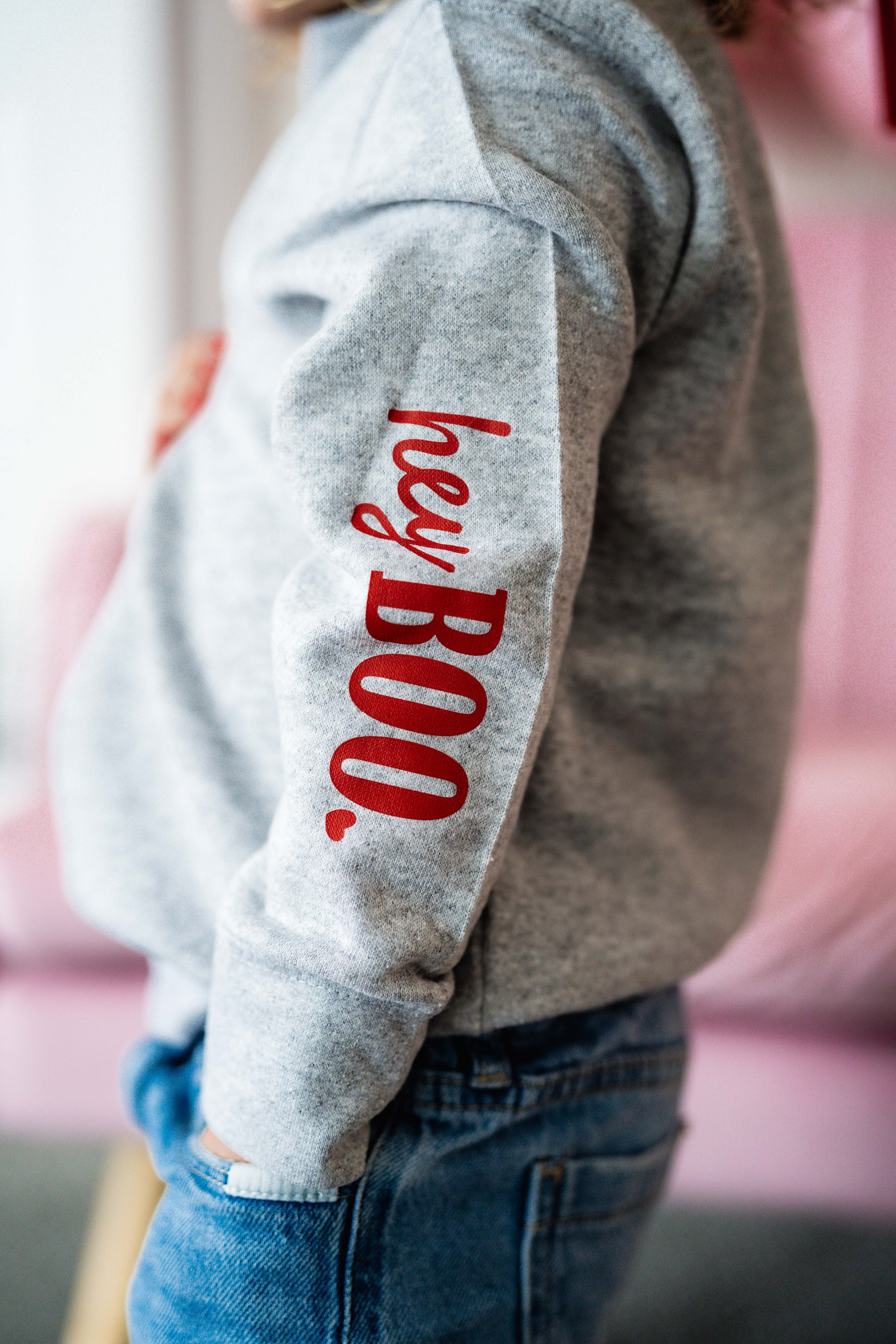 Embroidered/Printed - Hey Boo (Valentine Ghost) - Child Sweater - Image 2