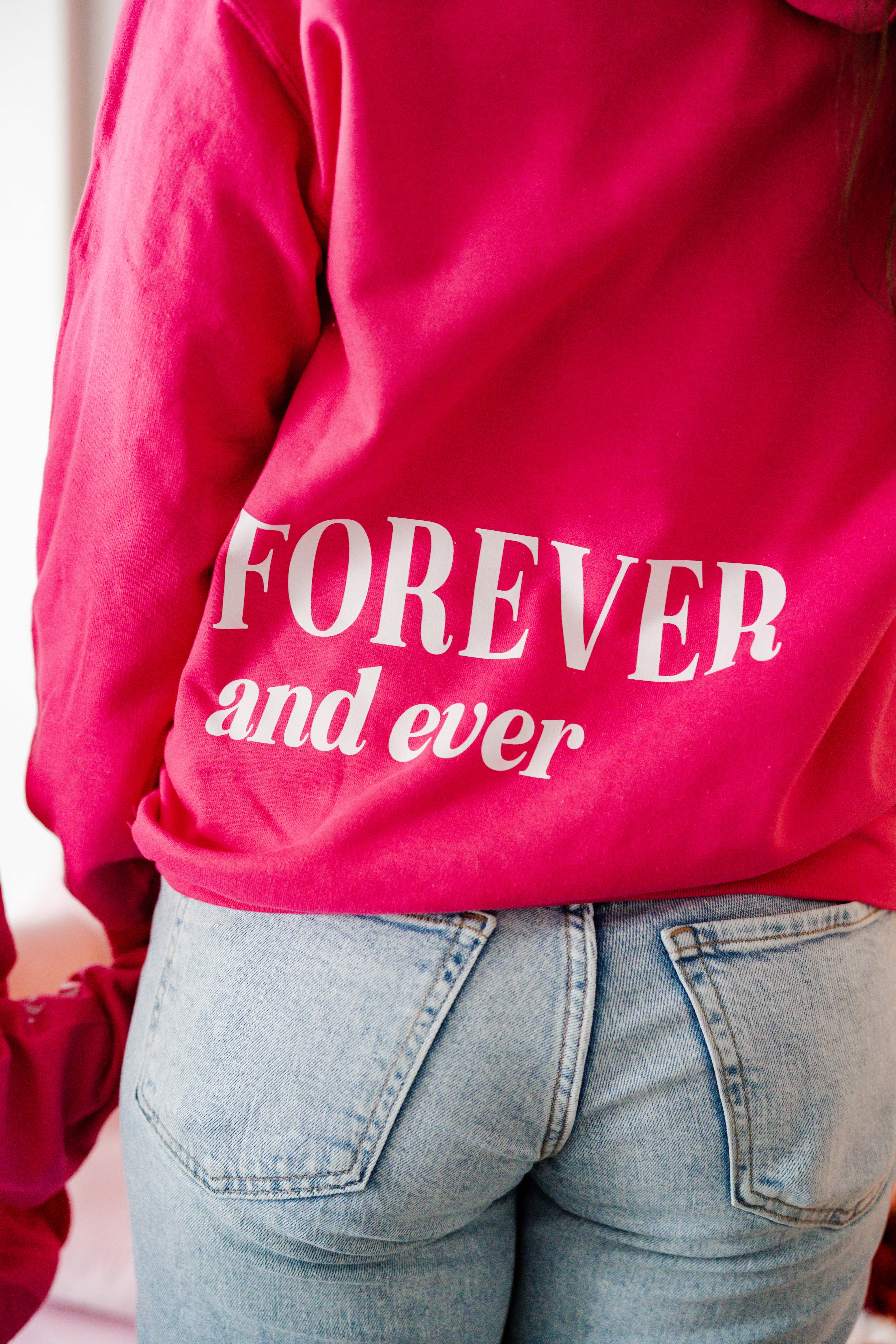 Embroidered/Printed - Forever And Ever - Bright Pink Basic Fleece Adult Hoodie - Image 2
