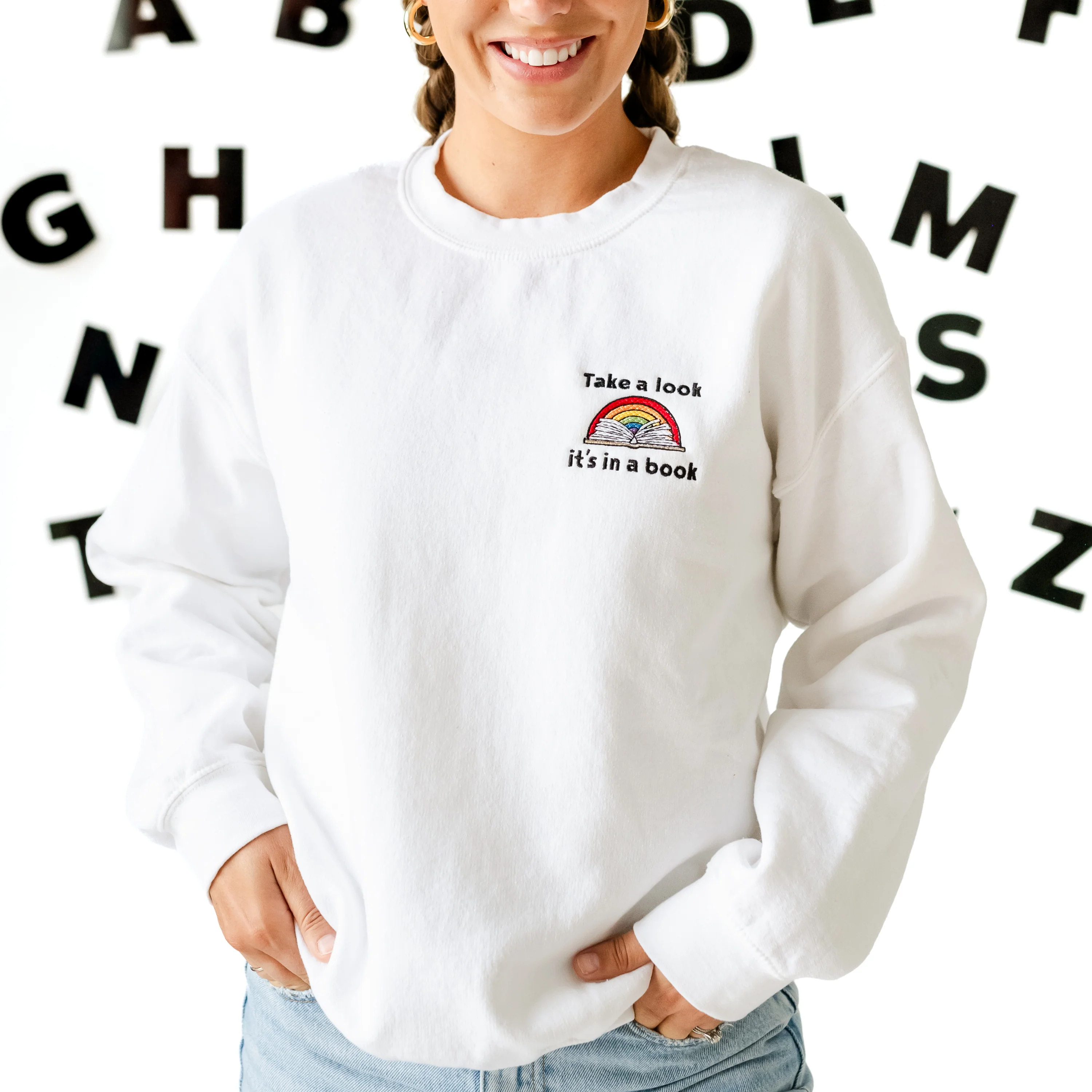 Embroidered BASIC Fleece - Take a Look, It's In a Book - Reading Rainbow - Image 2