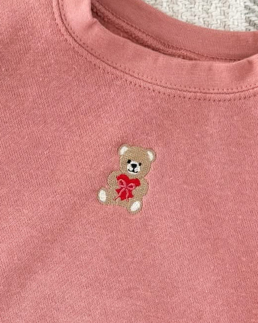 Valentine’s Teddy Embroidered Child Sweatshirt – Youth Cozy Fleece | Little Mama Shirt Shop - Image 2