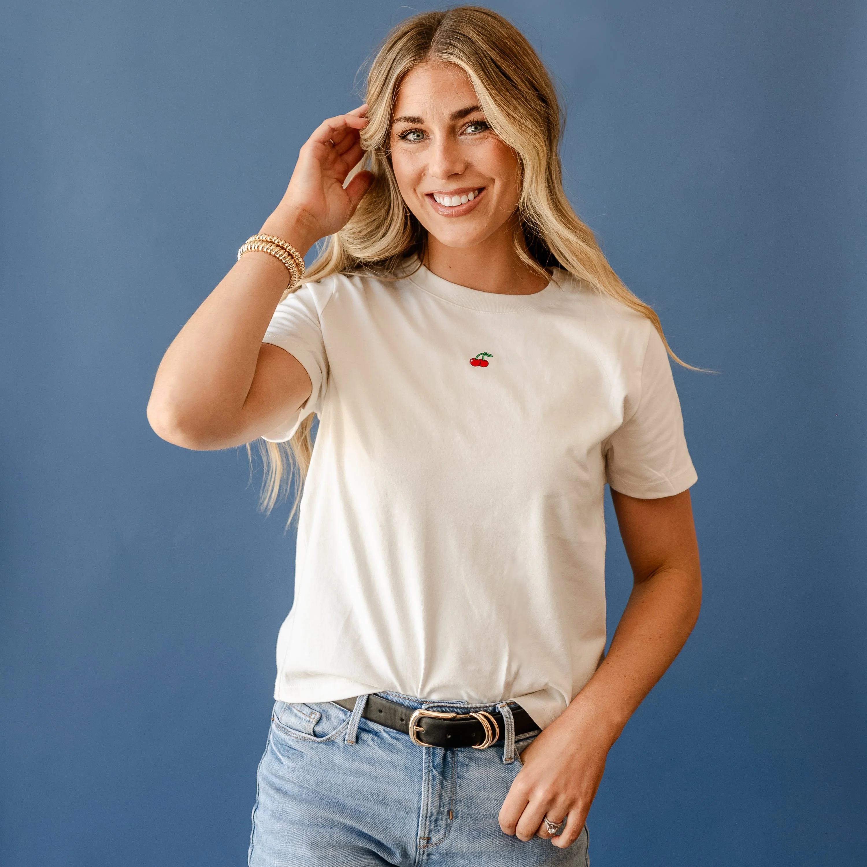 Women's Everyday Tee - Mini Embroidered Symbol (centered) - I'm Just a Girl Collection - Image 4