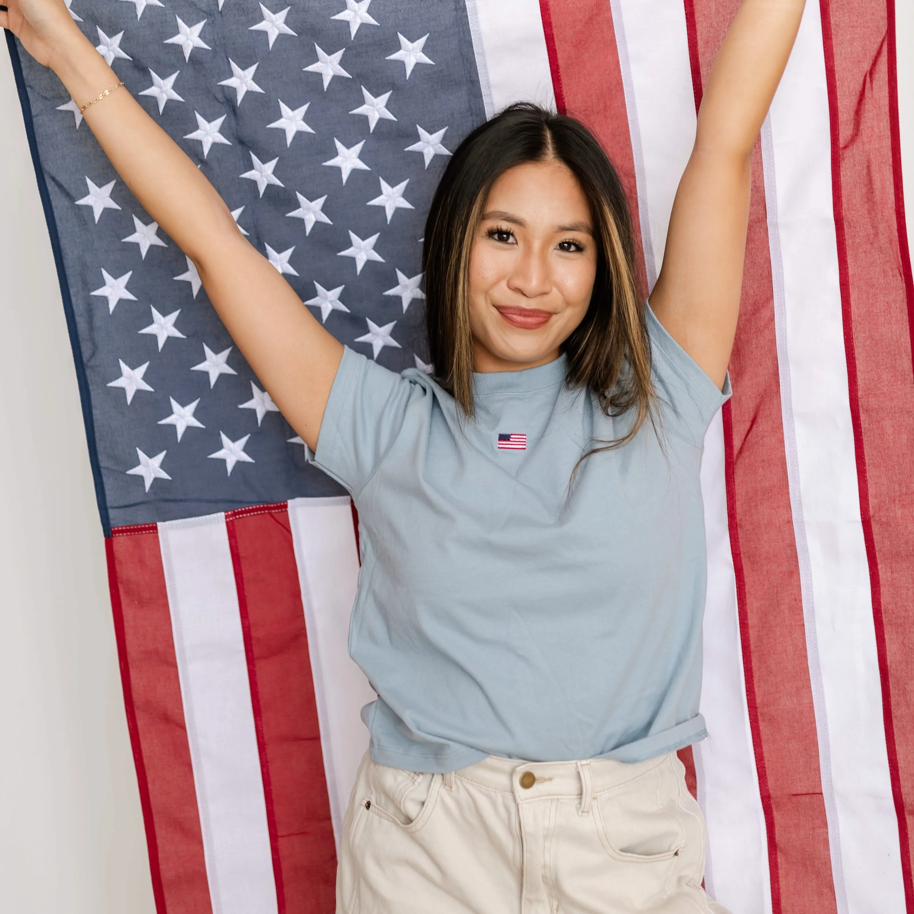 Embroidered Women's Everyday Tee - Tiny Flag (center) - Image 15