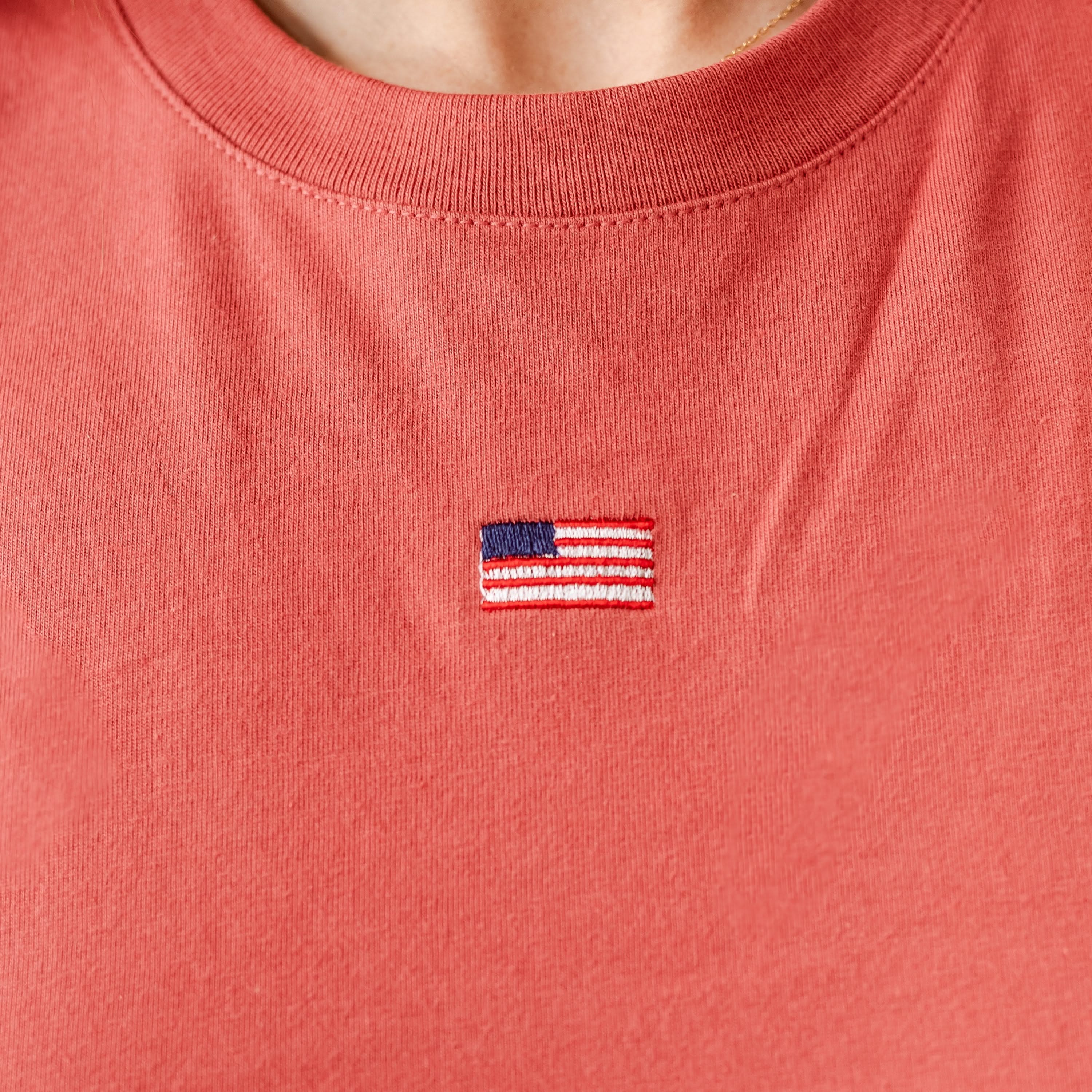 Embroidered Women's Everyday Tee - Tiny Flag (center) - Image 6