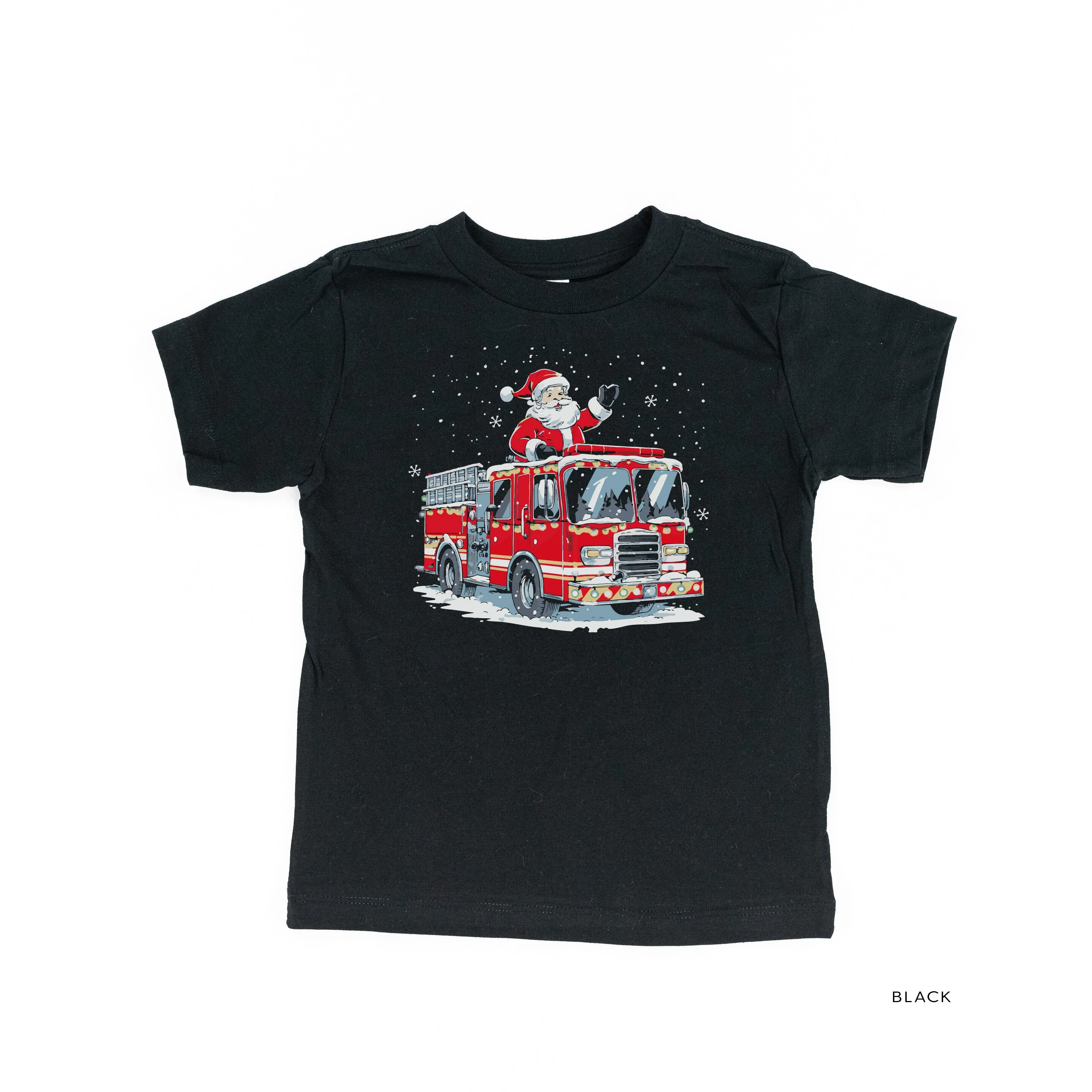 Firetruck Santa - Child Black Tee - Image 3