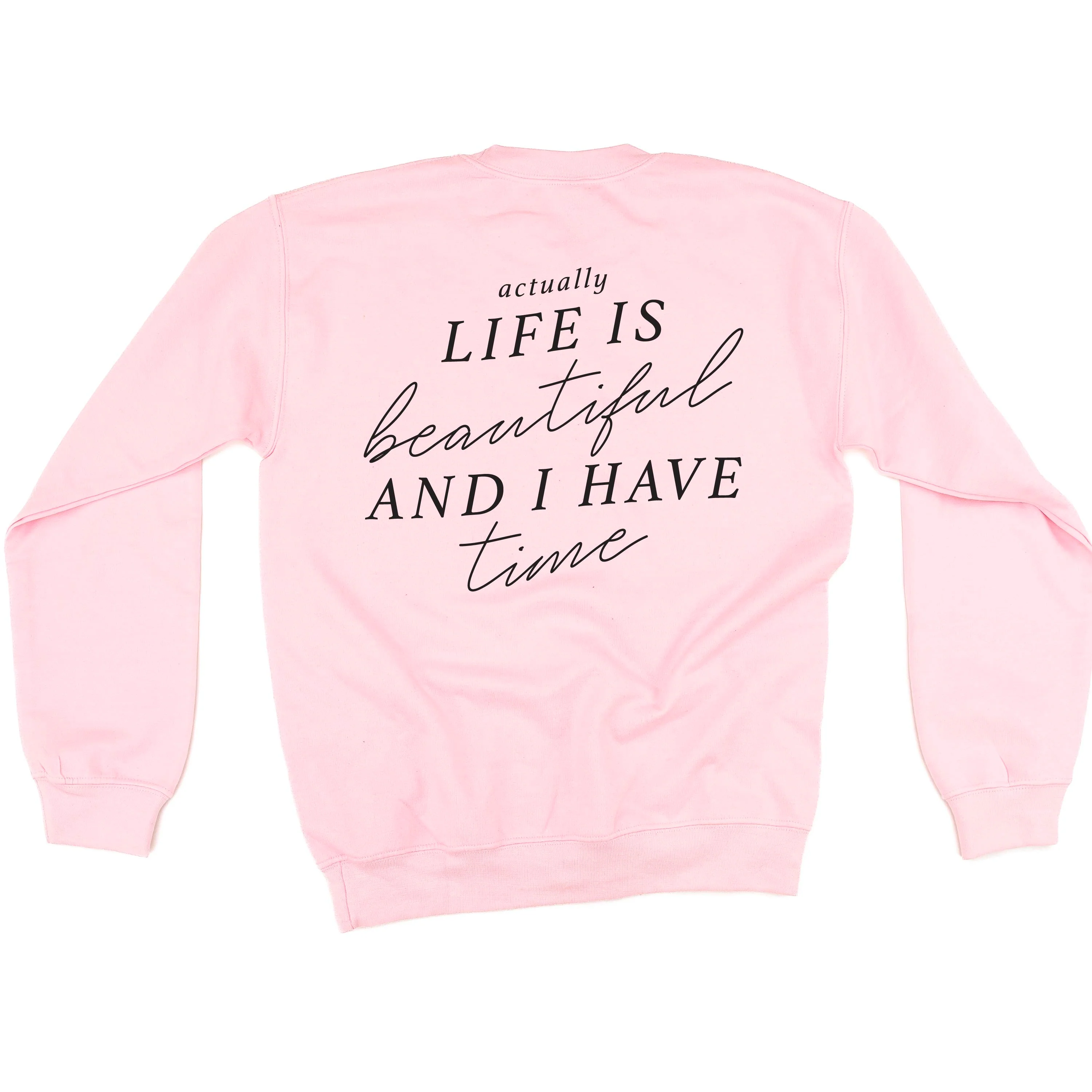 Flower Diamond (Pocket Front) w/ Actually Life is Beautiful and I Have Time (Back) - BASIC FLEECE CREWNECK - Image 2