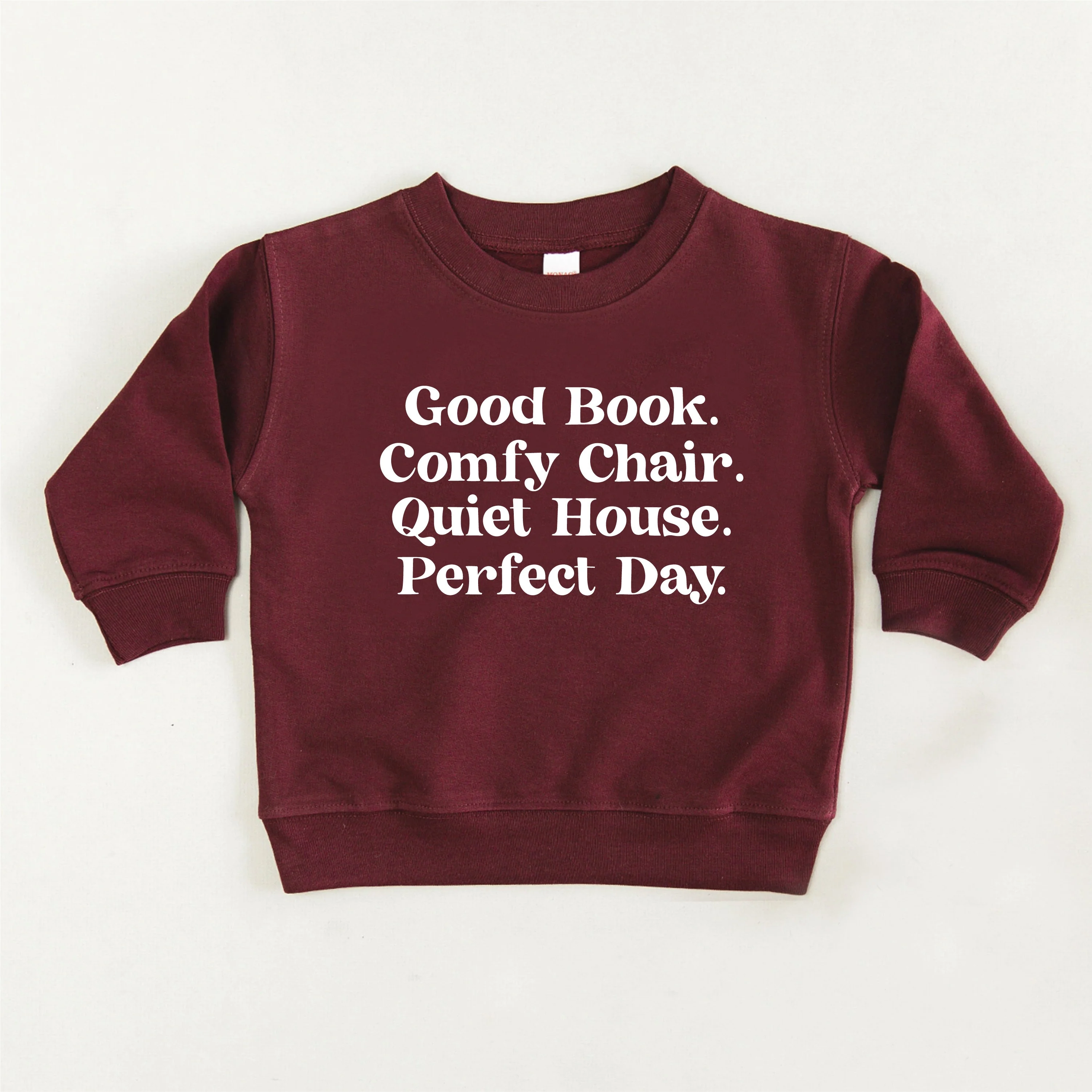 Good Book. Comfy Chair. Quiet House. Perfect Day. - Child Sweater - Image 6
